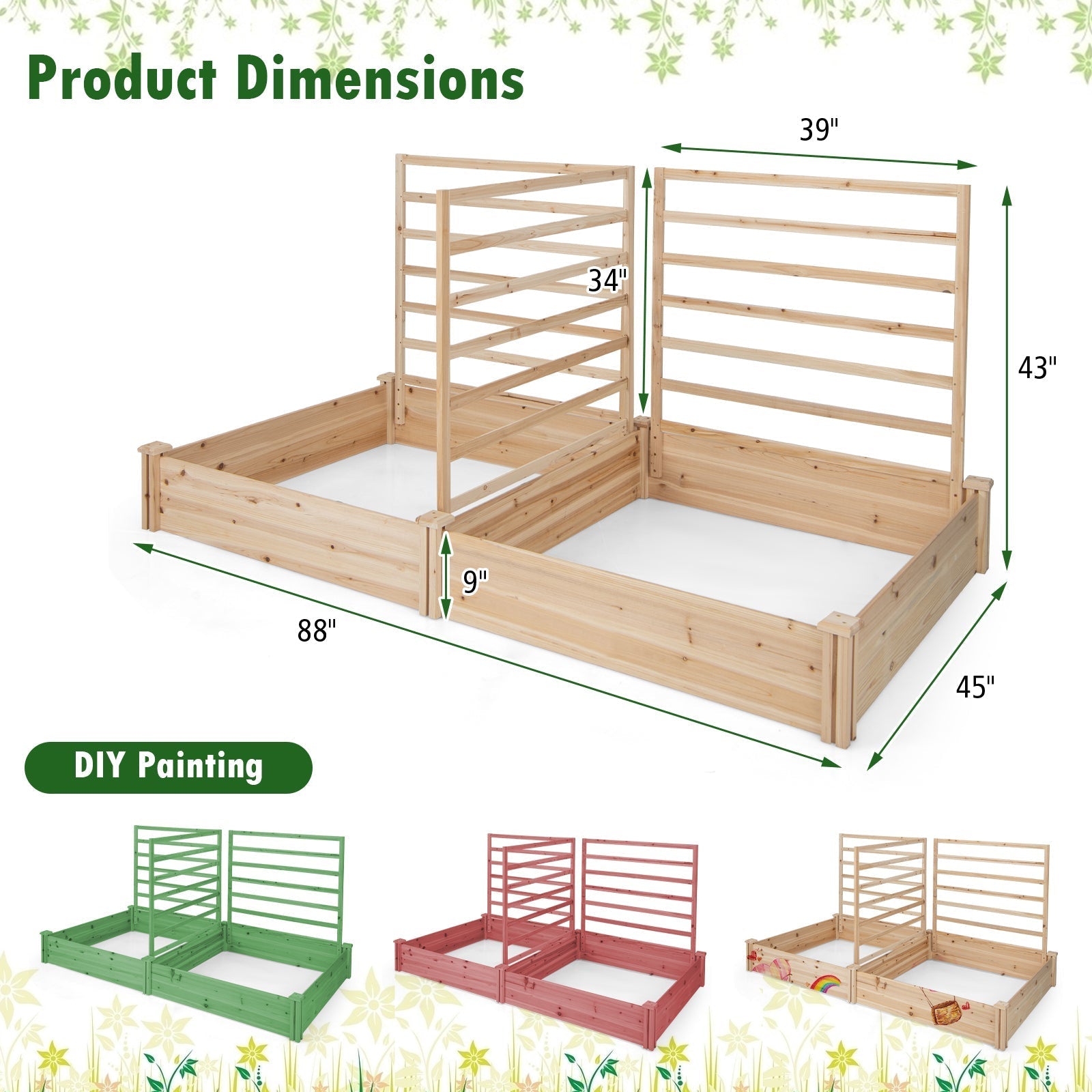 Raised Garden Bed with 2 Planter Boxes and 3 Trellis-Natural - Cheeky Garden