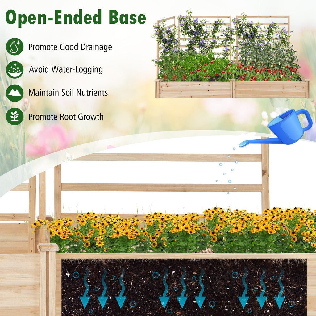 Raised Garden Bed with 2 Planter Boxes and 3 Trellis-Natural - Cheeky Garden