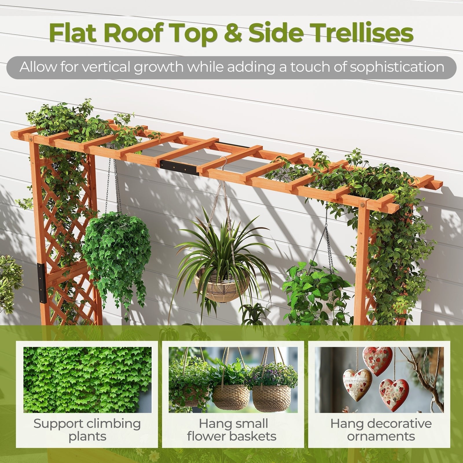 Raised Garden Bed with Arch Trellis and Hanging Roof-Orange - Cheeky Garden