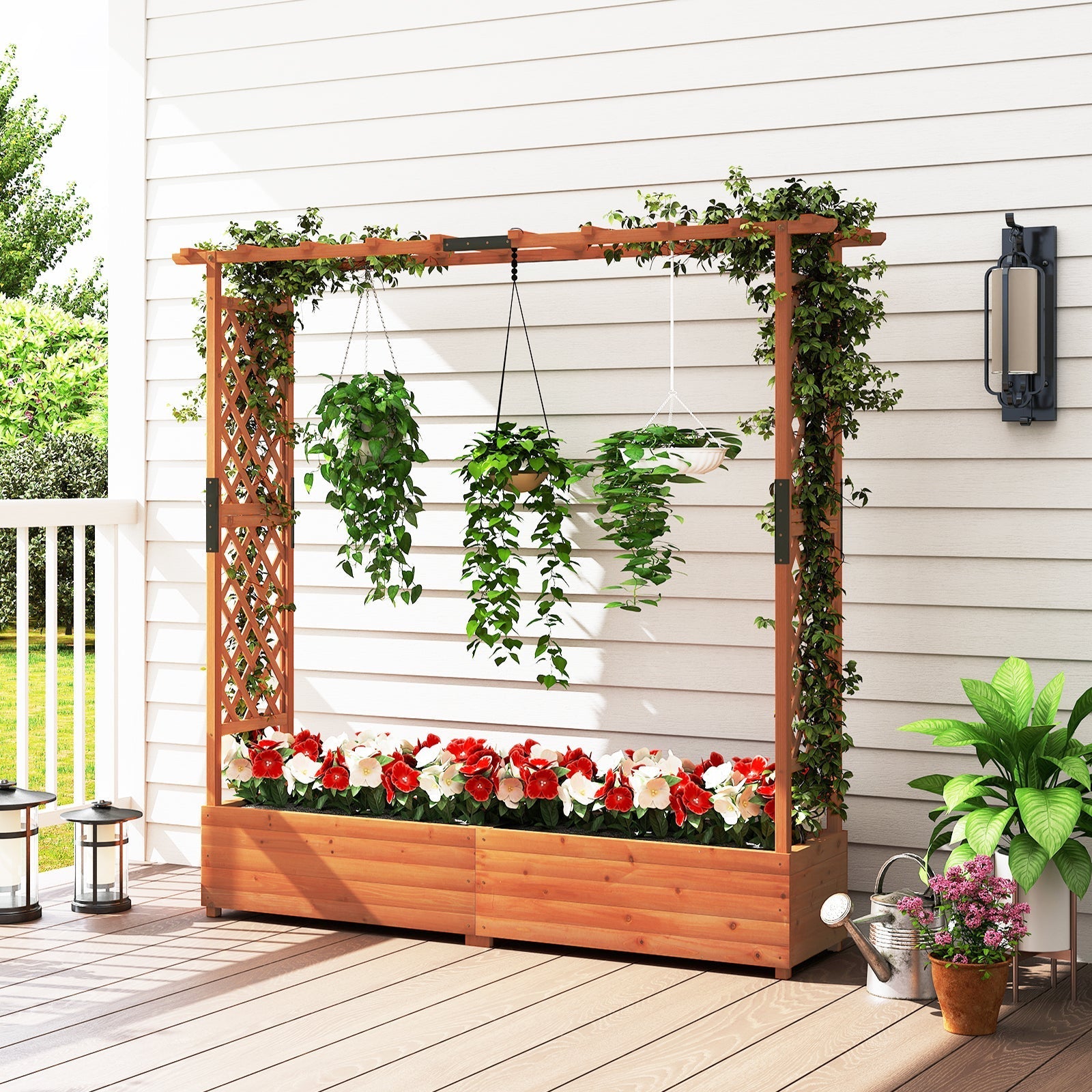 Raised Garden Bed with Arch Trellis and Hanging Roof-Orange - Cheeky Garden
