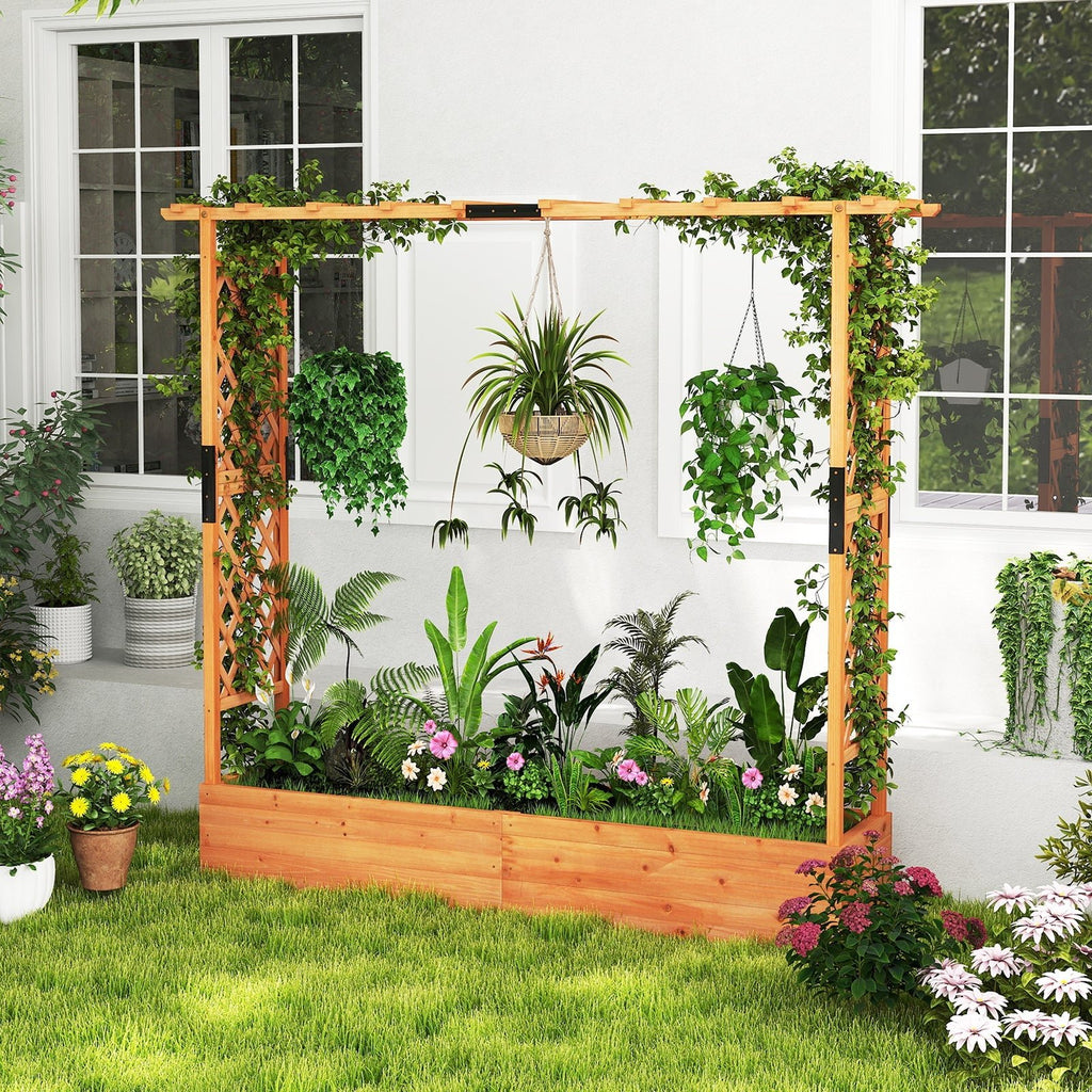 Raised Garden Bed with Arch Trellis and Hanging Roof-Orange - Cheeky Garden