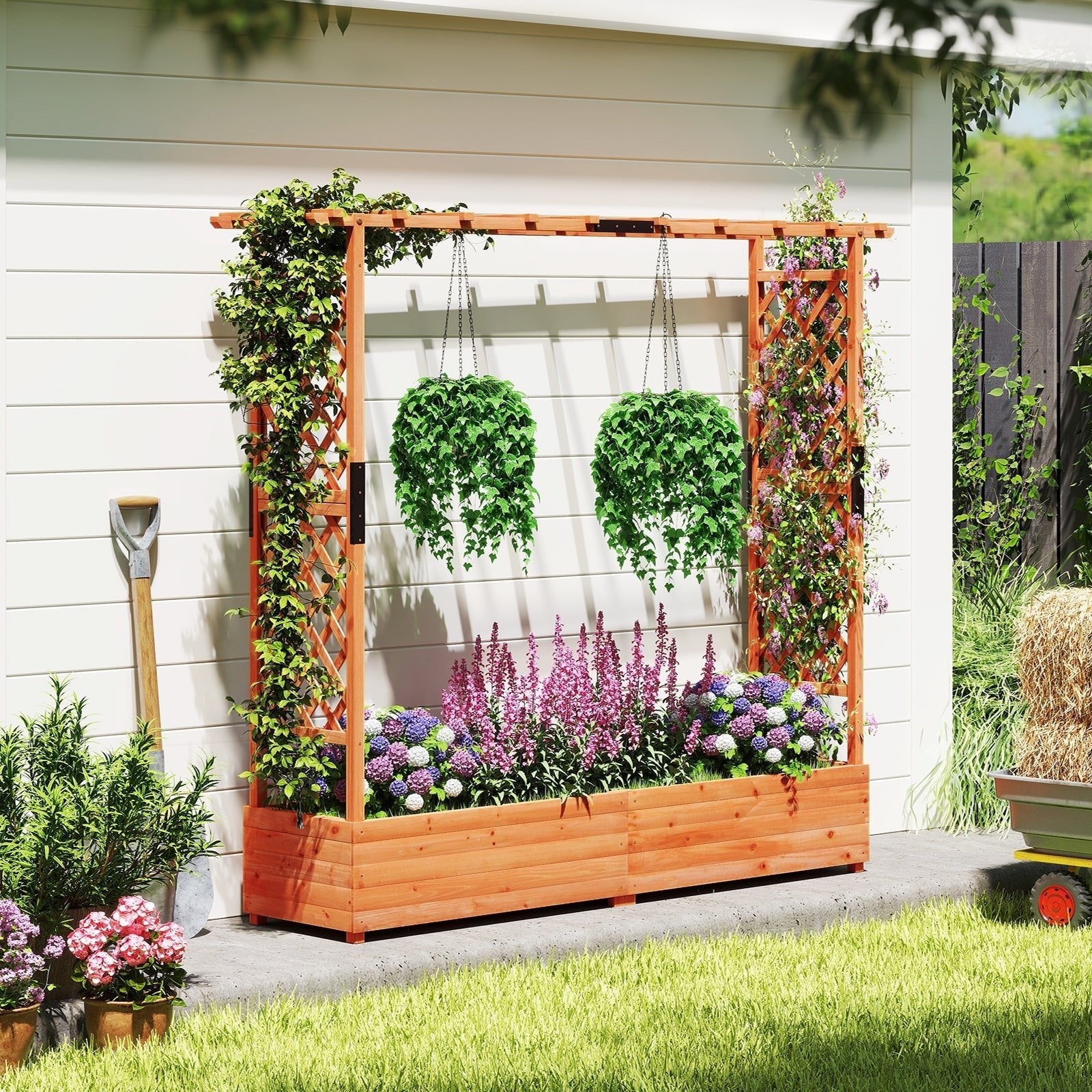 Raised Garden Bed with Arch Trellis and Hanging Roof-Orange - Cheeky Garden