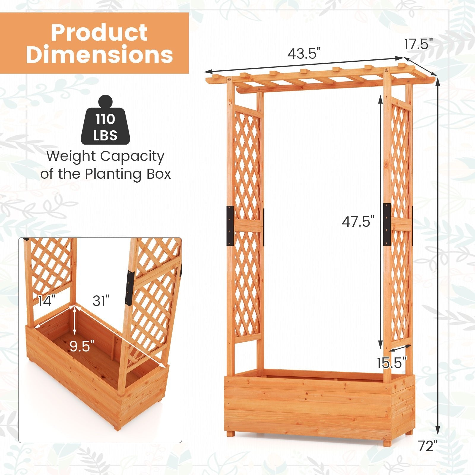 Raised Garden Bed with Arch Trellis-Orange - Cheeky Garden