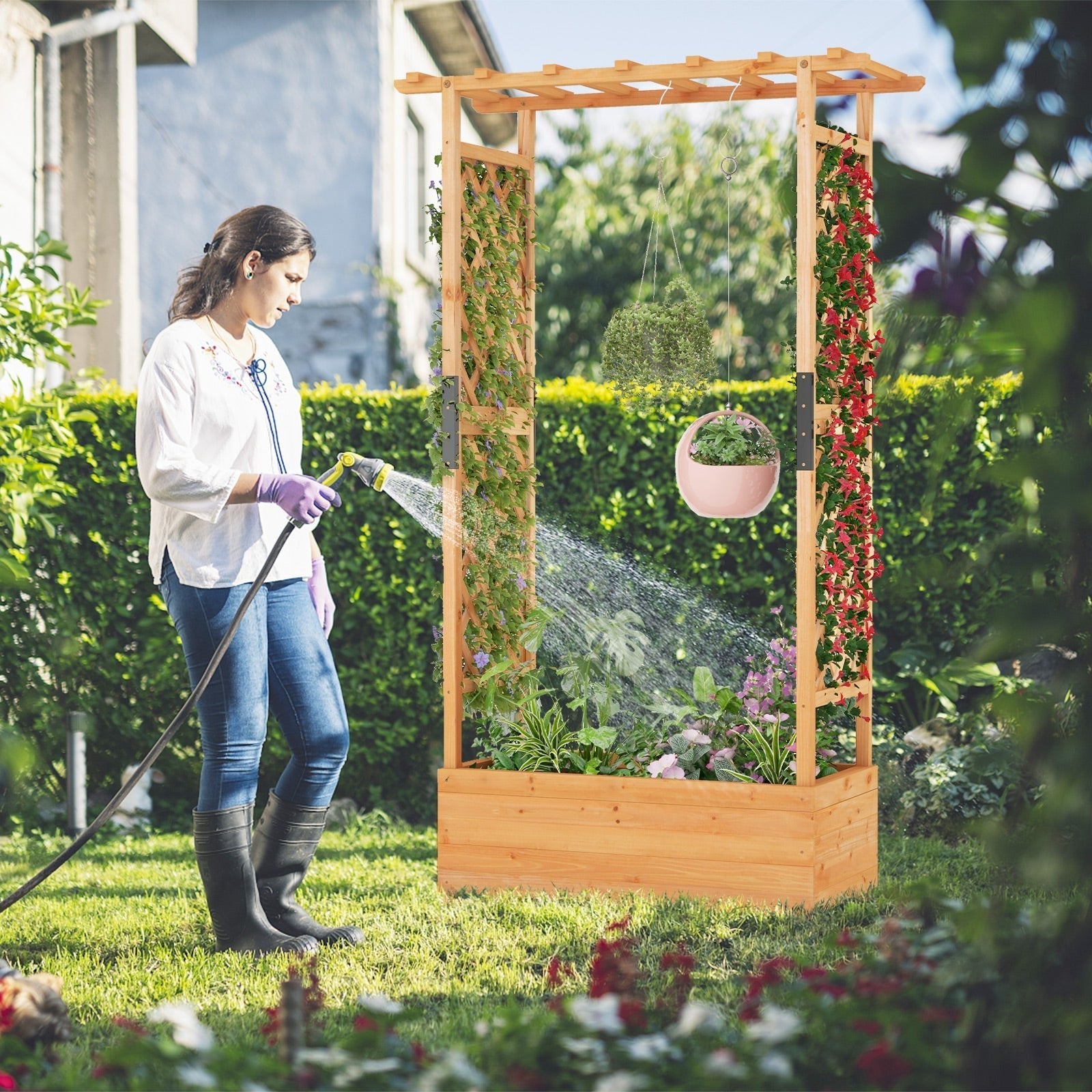 Raised Garden Bed with Arch Trellis-Orange - Cheeky Garden