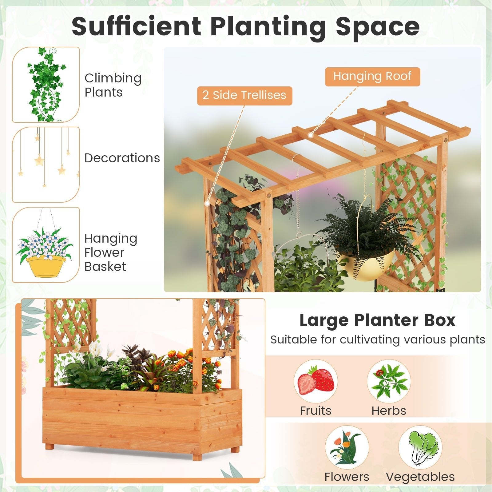 Raised Garden Bed with Arch Trellis-Orange - Cheeky Garden