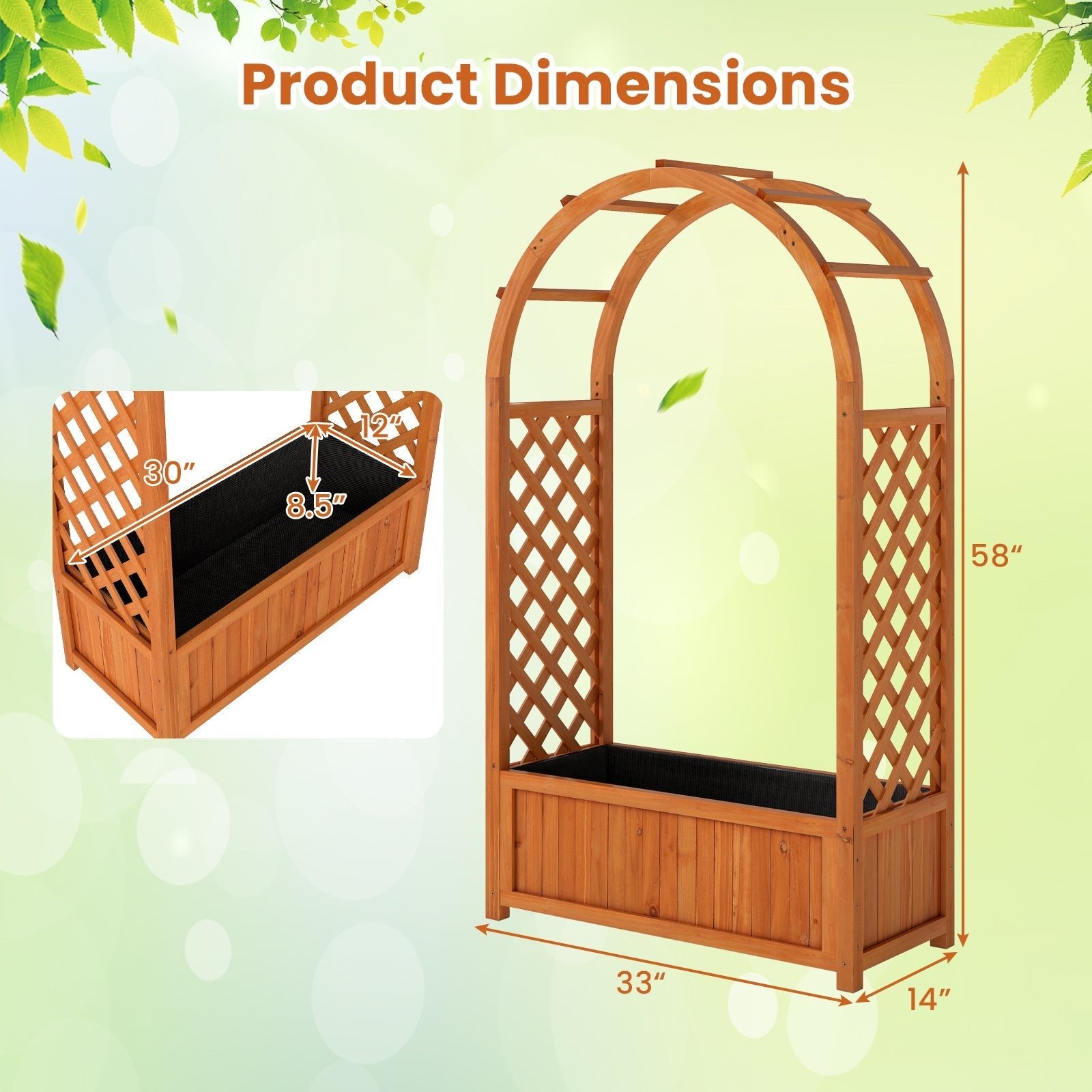Raised Garden Bed with Lattice Trellis Ached Roof Wooden Elevated Planter Box-Brown - Cheeky Garden