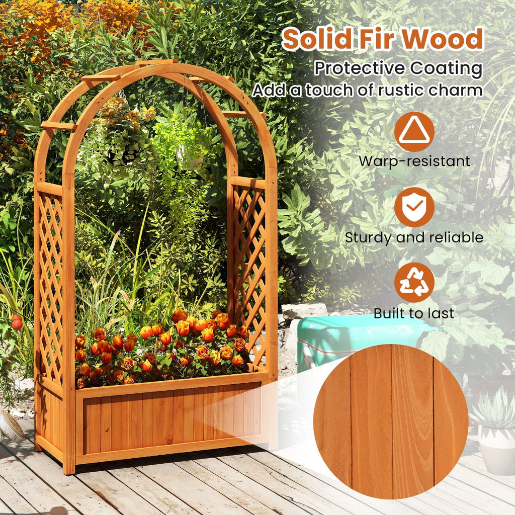 Raised Garden Bed with Lattice Trellis Ached Roof Wooden Elevated Planter Box-Brown - Cheeky Garden