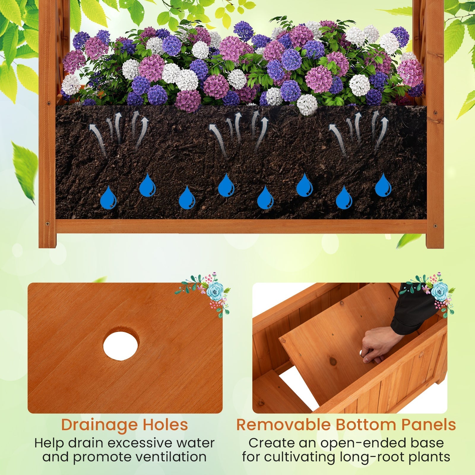 Raised Garden Bed with Lattice Trellis Ached Roof Wooden Elevated Planter Box-Brown - Cheeky Garden