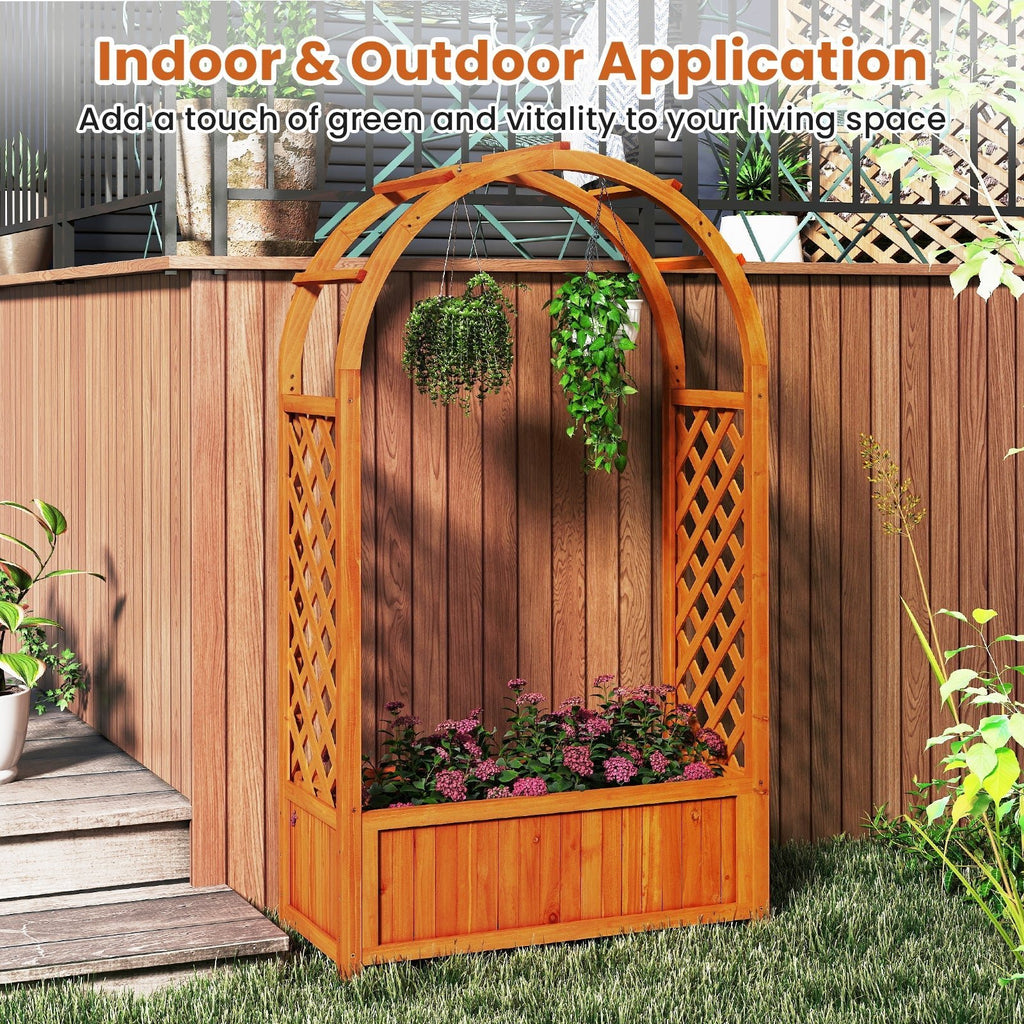 Raised Garden Bed with Lattice Trellis Ached Roof Wooden Elevated Planter Box-Brown - Cheeky Garden