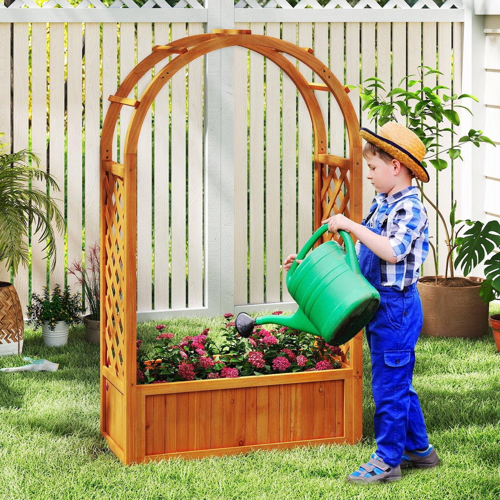 Raised Garden Bed with Lattice Trellis Ached Roof Wooden Elevated Planter Box-Brown - Cheeky Garden