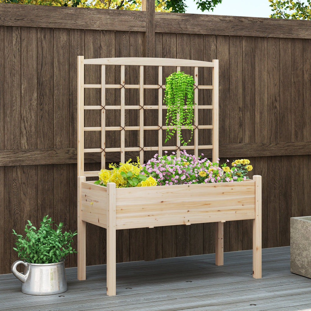 Raised Garden Bed with Lattice Trellis and Drainage Holes Elevated-Natural - Cheeky Garden