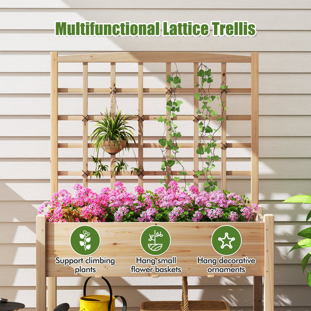 Raised Garden Bed with Lattice Trellis and Drainage Holes Elevated-Natural - Cheeky Garden