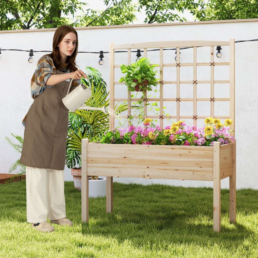 Raised Garden Bed with Lattice Trellis and Drainage Holes Elevated-Natural - Cheeky Garden