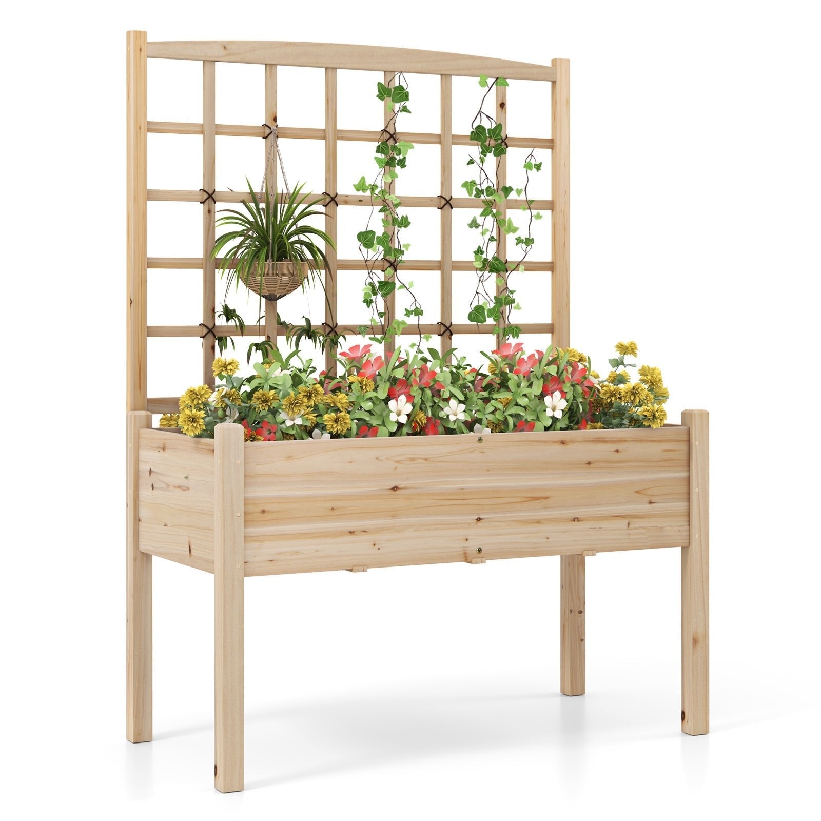 Raised Garden Bed with Lattice Trellis and Drainage Holes Elevated-Natural - Cheeky Garden