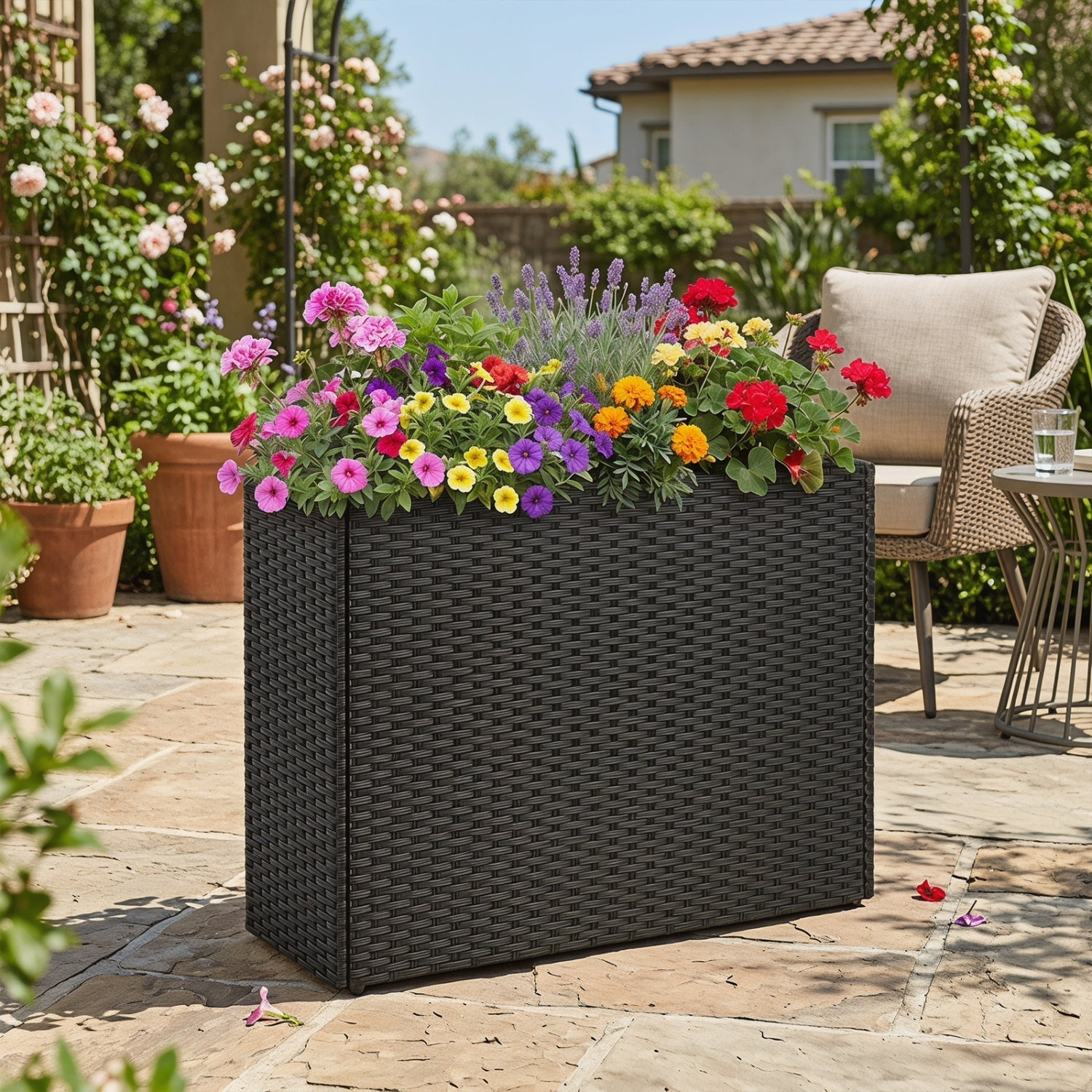 Raised Garden Bed with PE Rattan Wicker and Liner 32" - Cheeky Garden