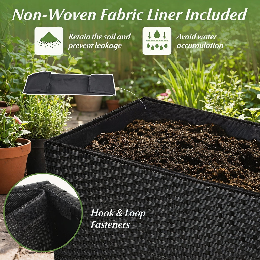 Raised Garden Bed with PE Rattan Wicker and Liner 32" - Cheeky Garden