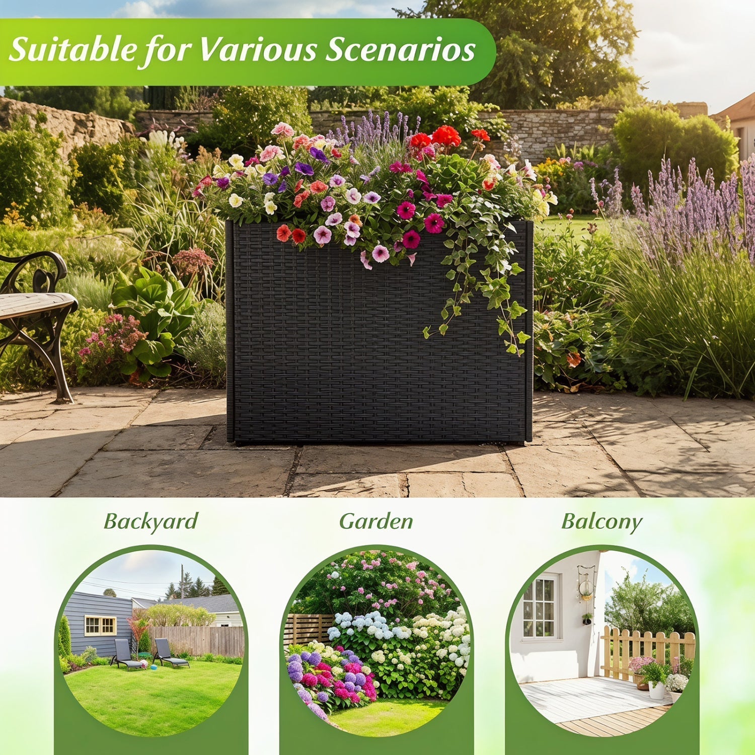 Raised Garden Bed with PE Rattan Wicker and Liner 32" - Cheeky Garden