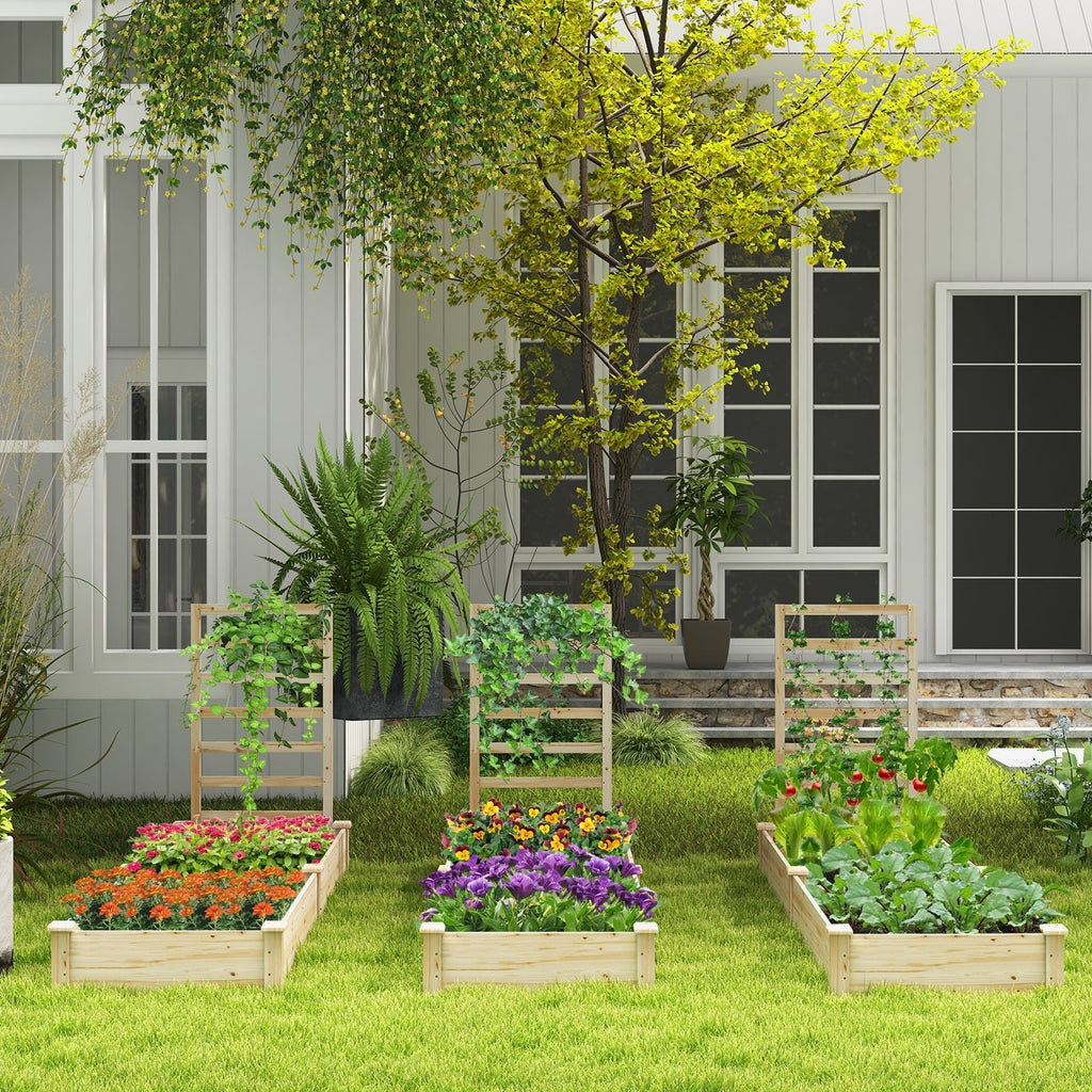 Raised Garden Bed with Planter Box and Trellis-Natural - Cheeky Garden