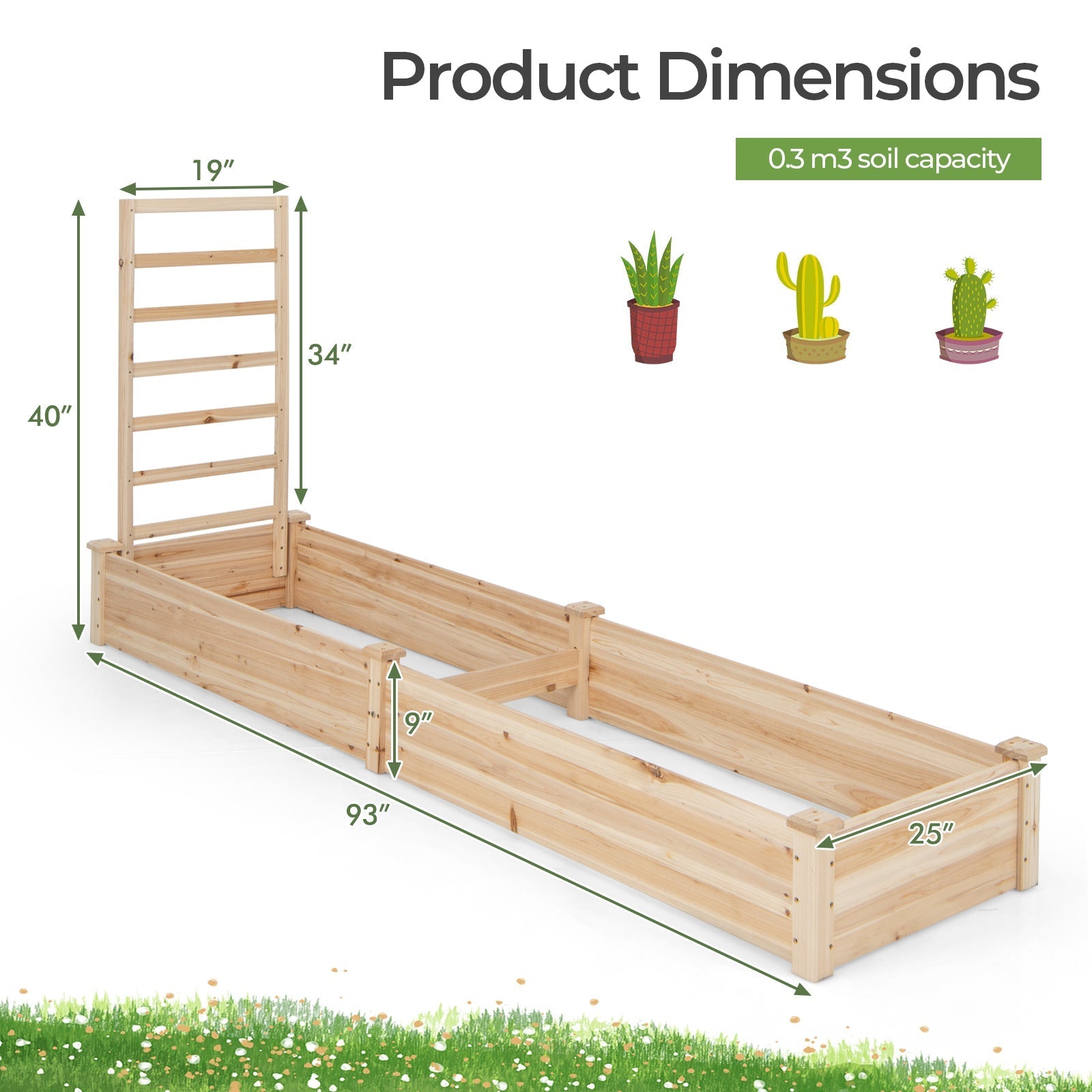 Raised Garden Bed with Planter Box and Trellis-Natural - Cheeky Garden
