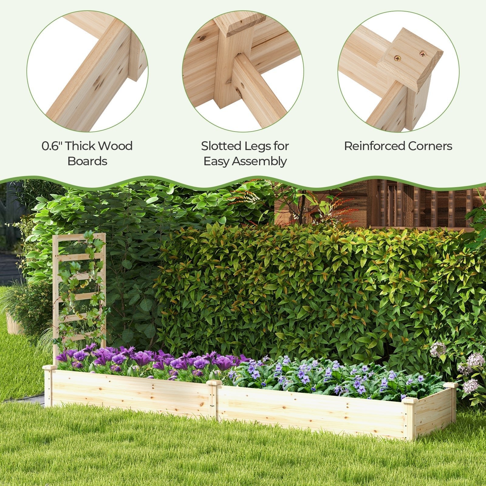 Raised Garden Bed with Planter Box and Trellis-Natural - Cheeky Garden
