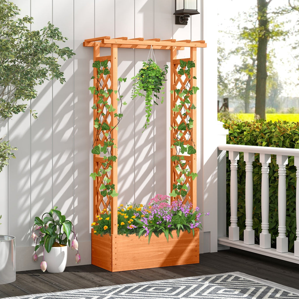 Raised Garden Bed with Side Trellis and Hanging Roof and Drainage Hole-Orange - Cheeky Garden