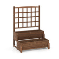 Raised Garden Bed with Trellis 2-tier Wood Planter Box with Drainage Holes-Rustic Brown - Cheeky Garden