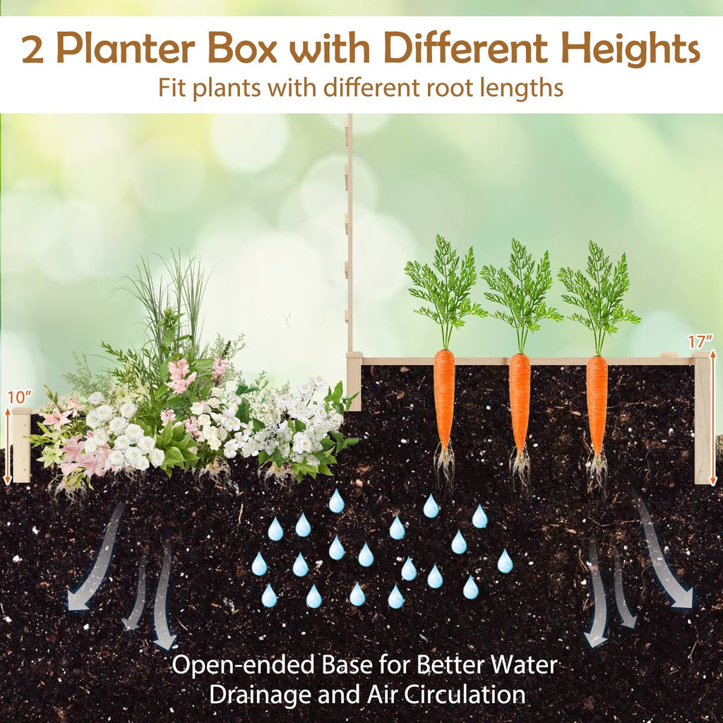 Raised Garden Bed with Trellis 87 Inch Wooden Elevated Planter with 2 Planter Boxes-Natural - Cheeky Garden