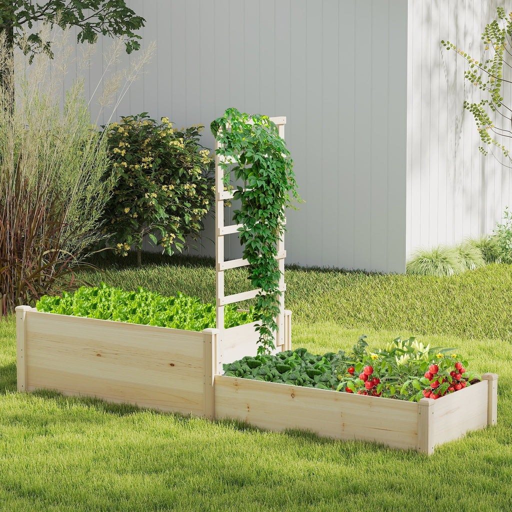 Raised Garden Bed with Trellis 87 Inch Wooden Elevated Planter with 2 Planter Boxes-Natural - Cheeky Garden