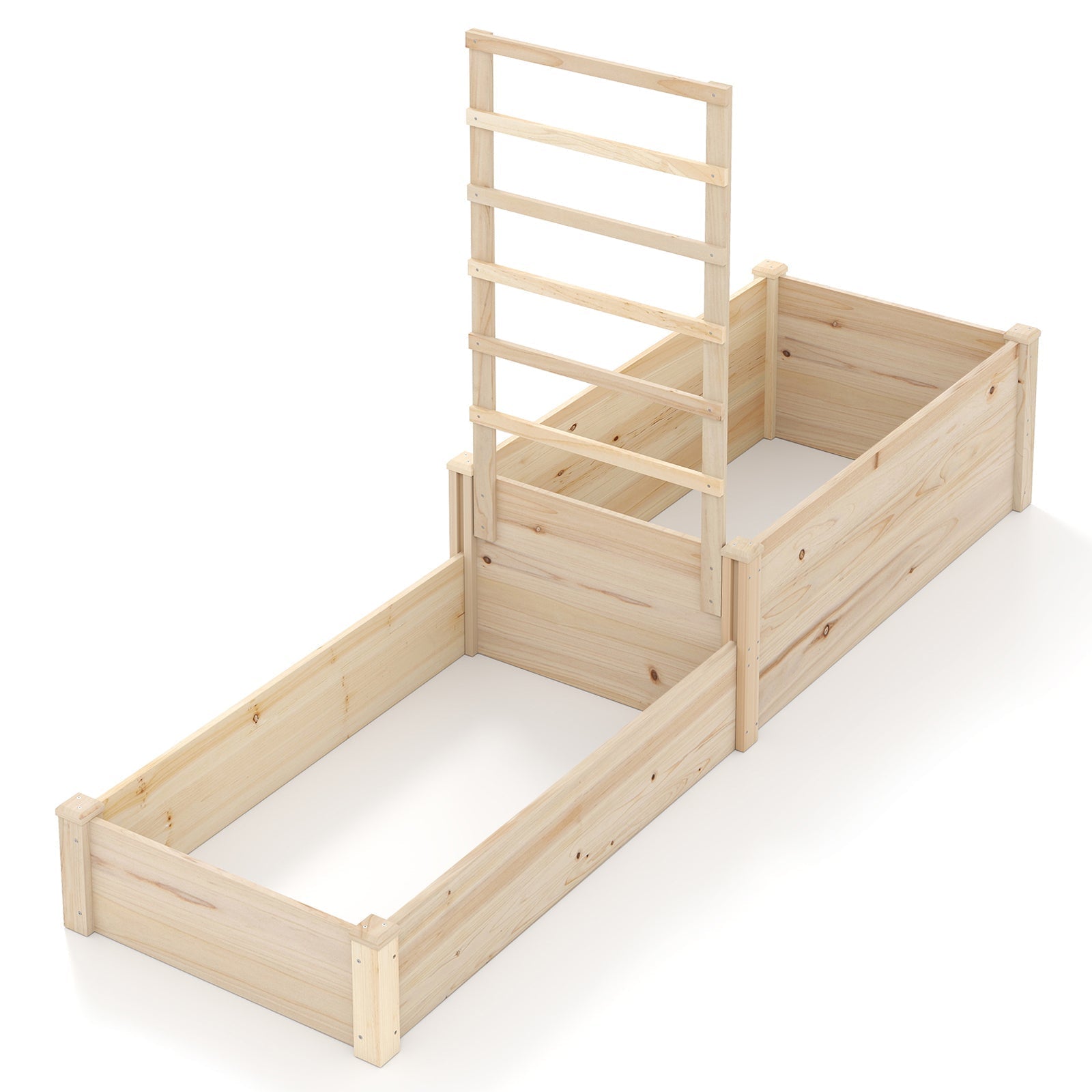 Raised Garden Bed with Trellis 87 Inch Wooden Elevated Planter with 2 Planter Boxes-Natural - Cheeky Garden