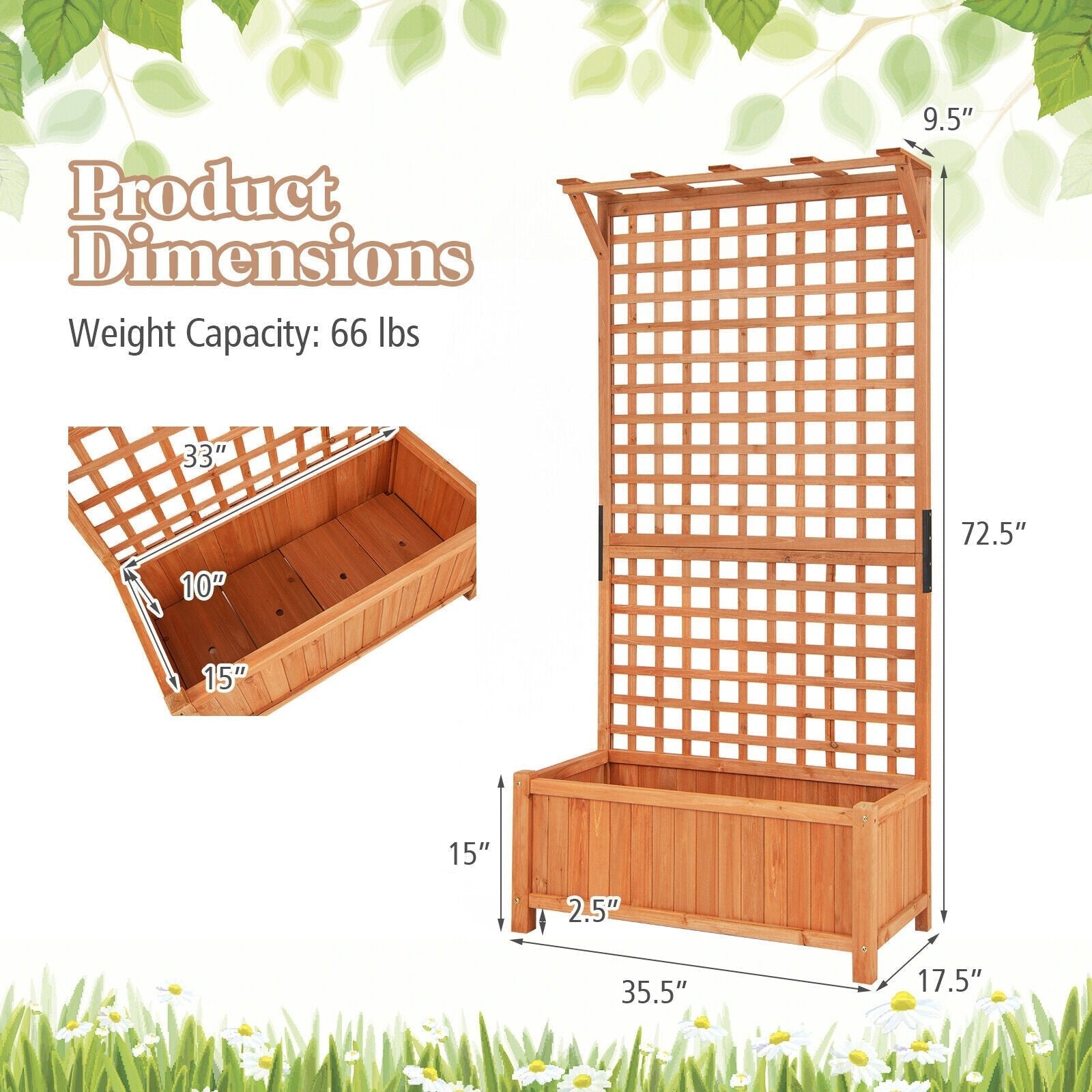 Raised Garden Bed with Trellis and Hanging Roof-Natural - Cheeky Garden
