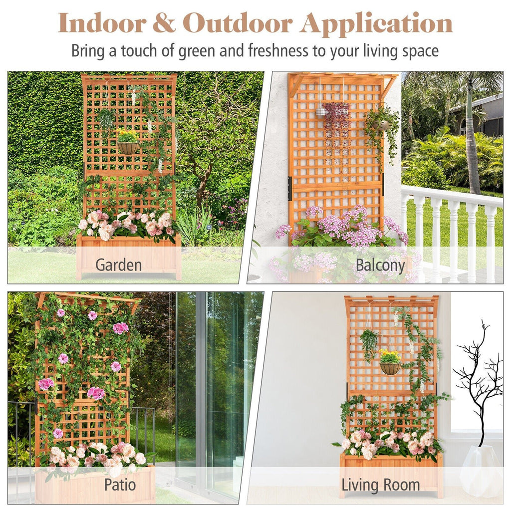 Raised Garden Bed with Trellis and Hanging Roof-Natural - Cheeky Garden
