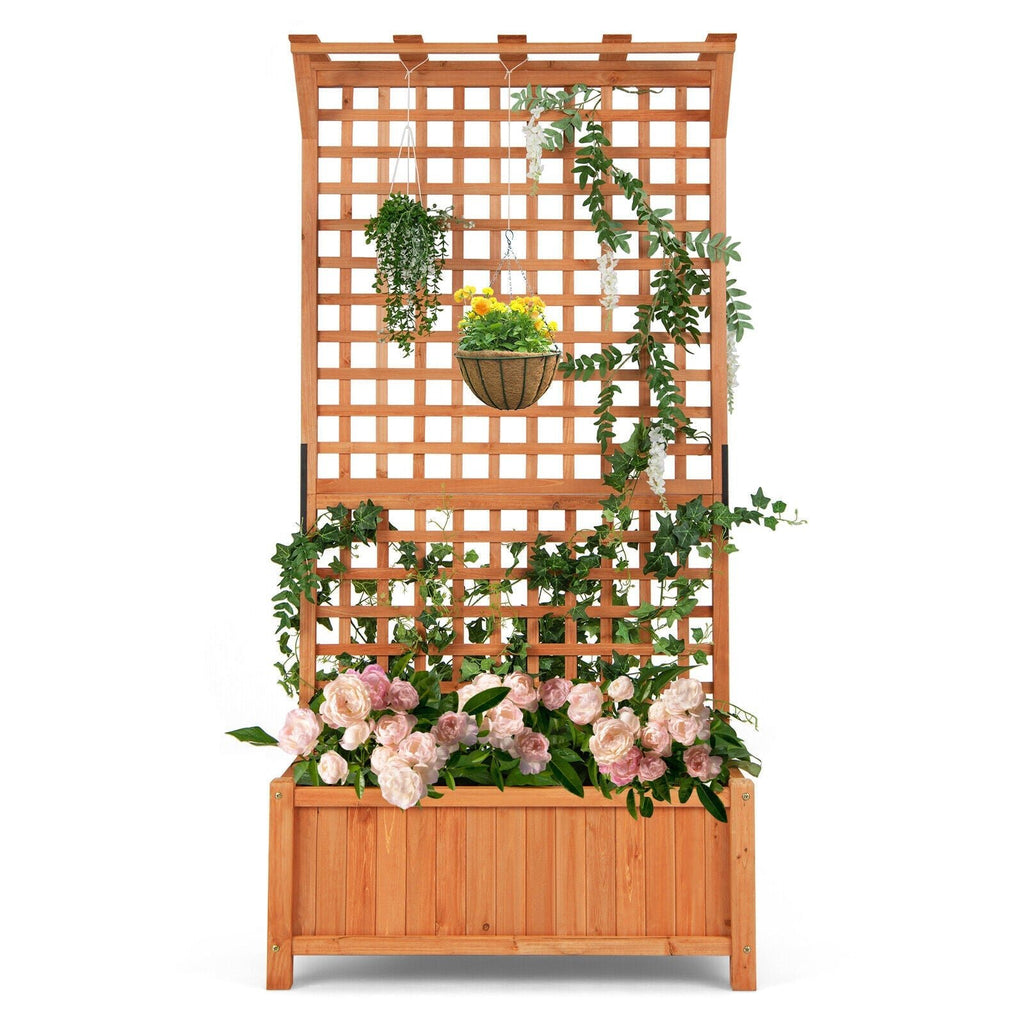 Raised Garden Bed with Trellis and Hanging Roof-Natural - Cheeky Garden