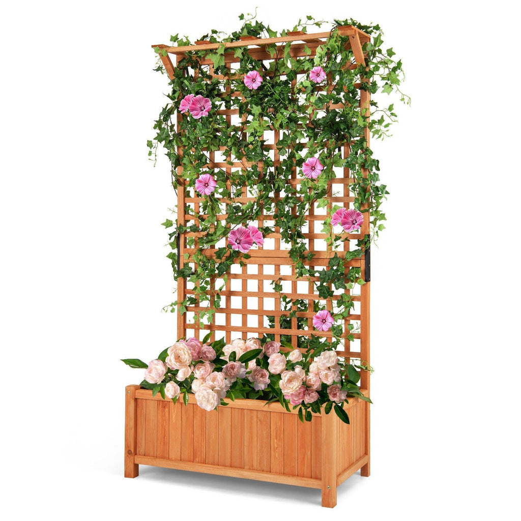 Raised Garden Bed with Trellis and Hanging Roof-Natural - Cheeky Garden