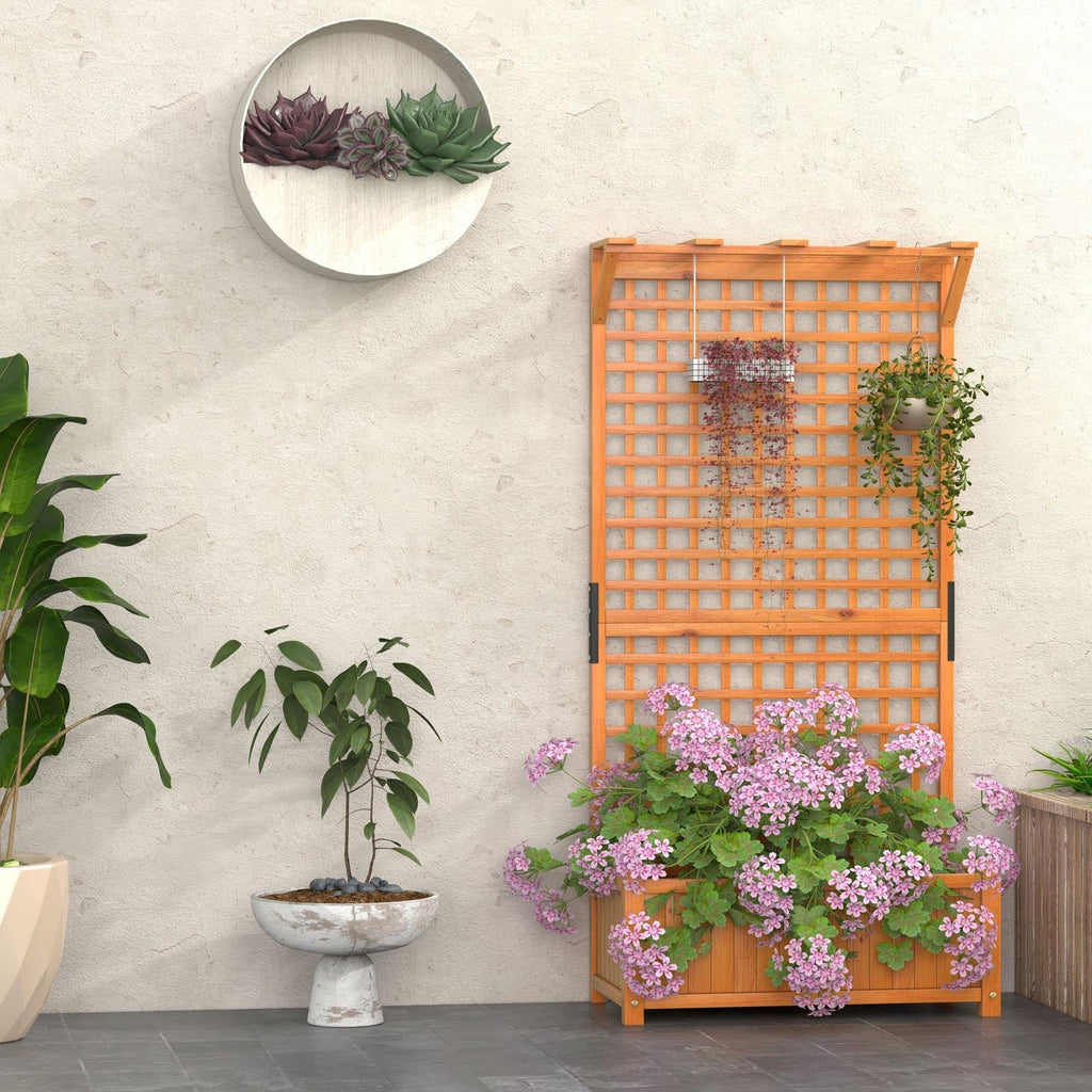 Raised Garden Bed with Trellis and Hanging Roof-Natural - Cheeky Garden