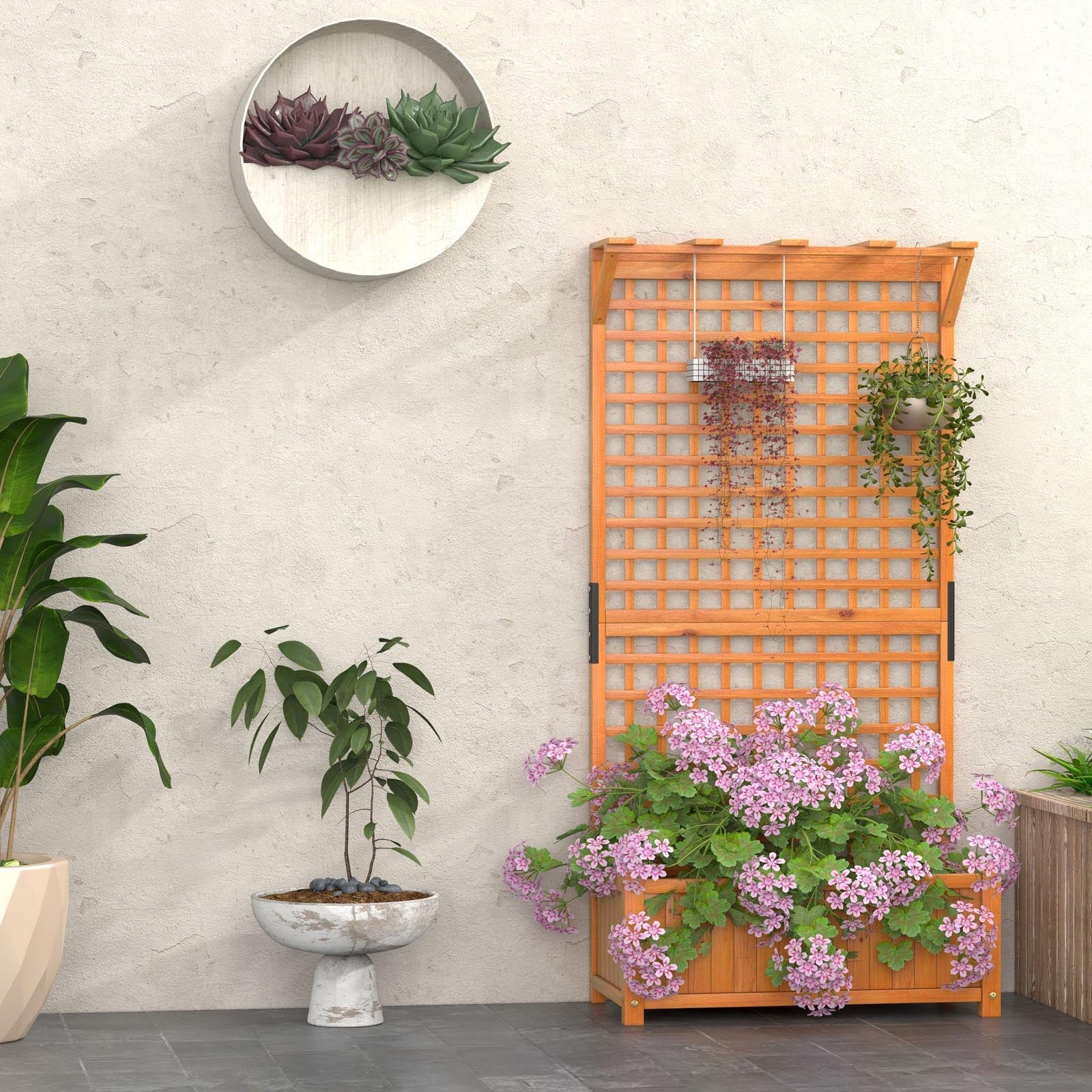 Raised Garden Bed with Trellis and Hanging Roof-Natural - Cheeky Garden