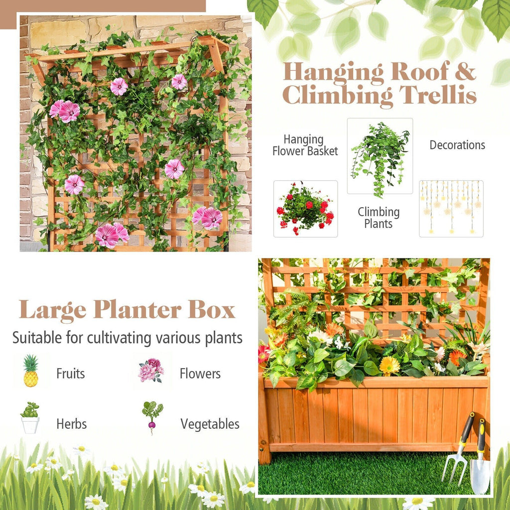 Raised Garden Bed with Trellis and Hanging Roof-Natural - Cheeky Garden