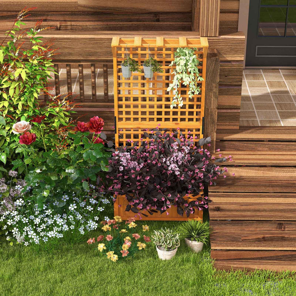 Raised Garden Bed with Trellis and Hanging Roof-Natural - Cheeky Garden