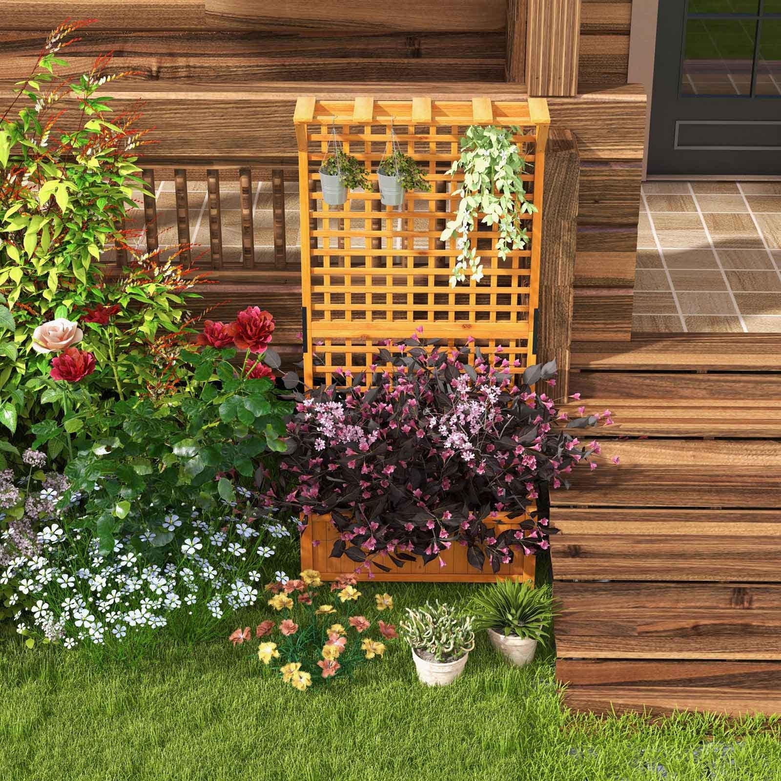 Raised Garden Bed with Trellis and Hanging Roof-Natural - Cheeky Garden