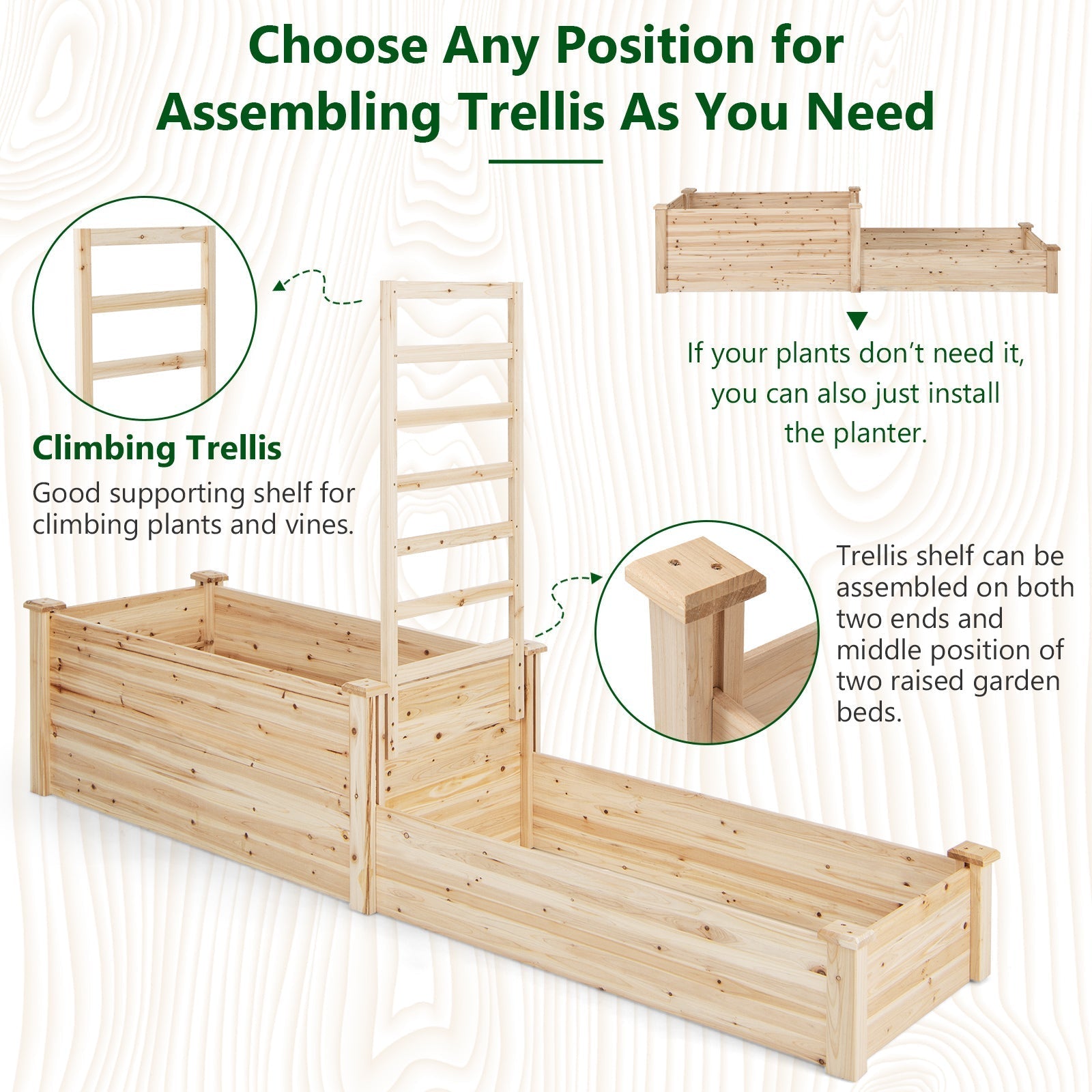 Raised Garden Bed with Trellis-Natural - Cheeky Garden
