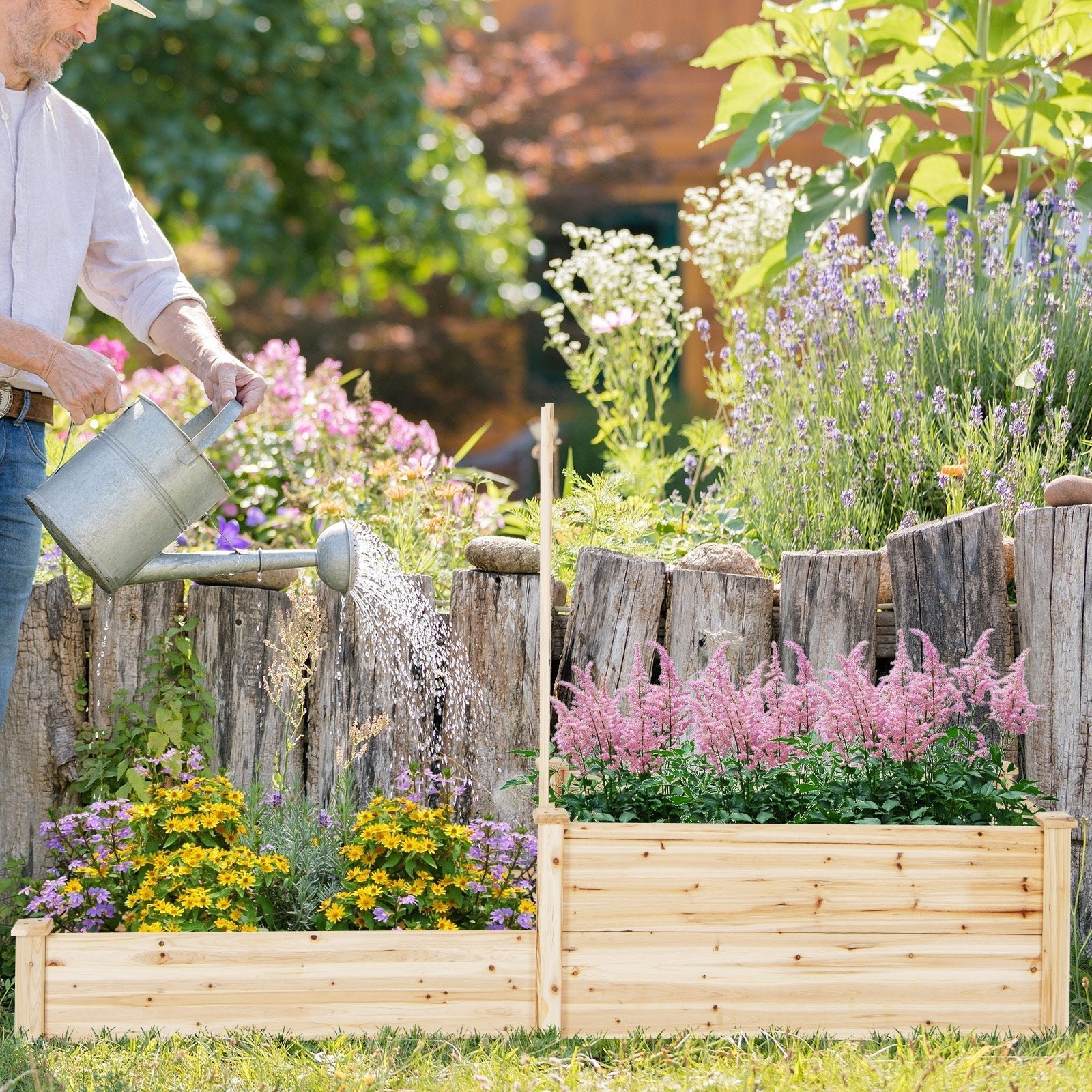 Raised Garden Bed with Trellis-Natural - Cheeky Garden