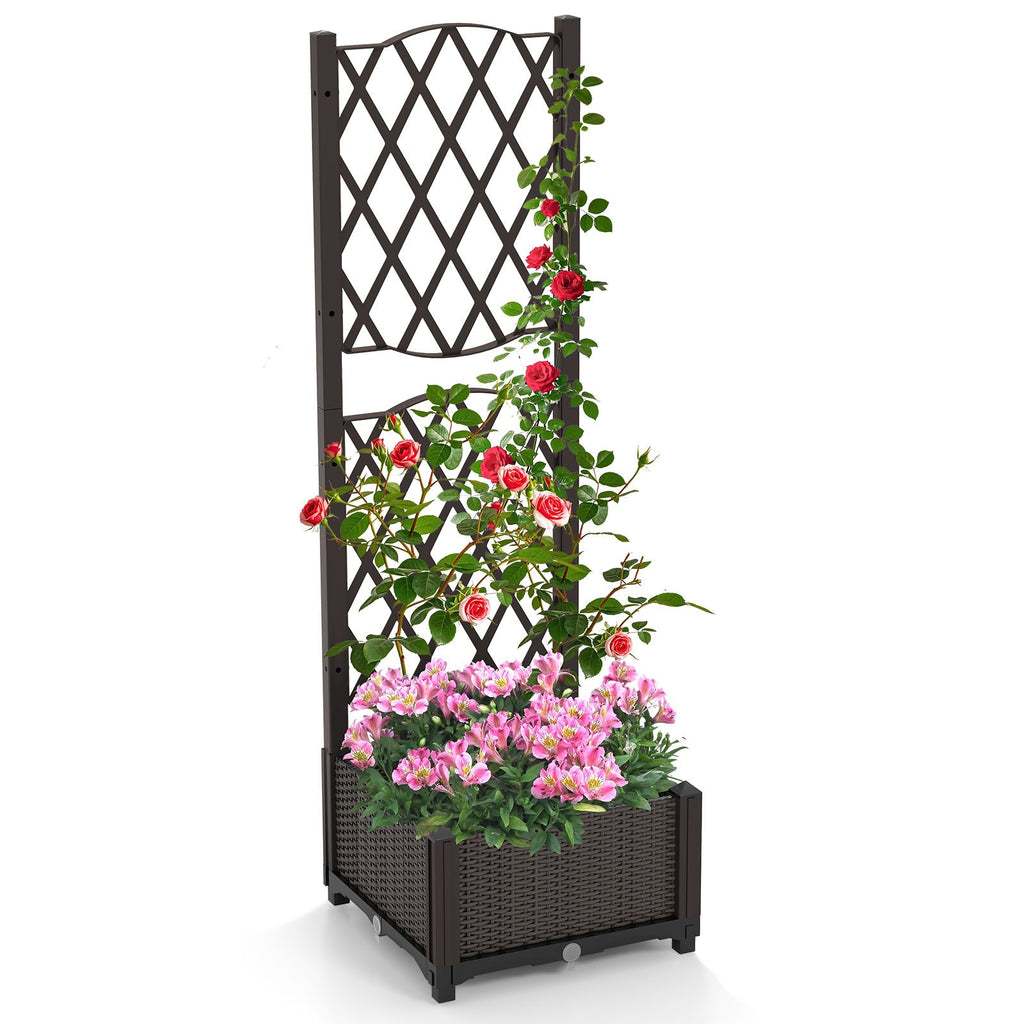 Raised Garden Bed with Trellis Planter Box for Climbing Plants -Brown - Cheeky Garden