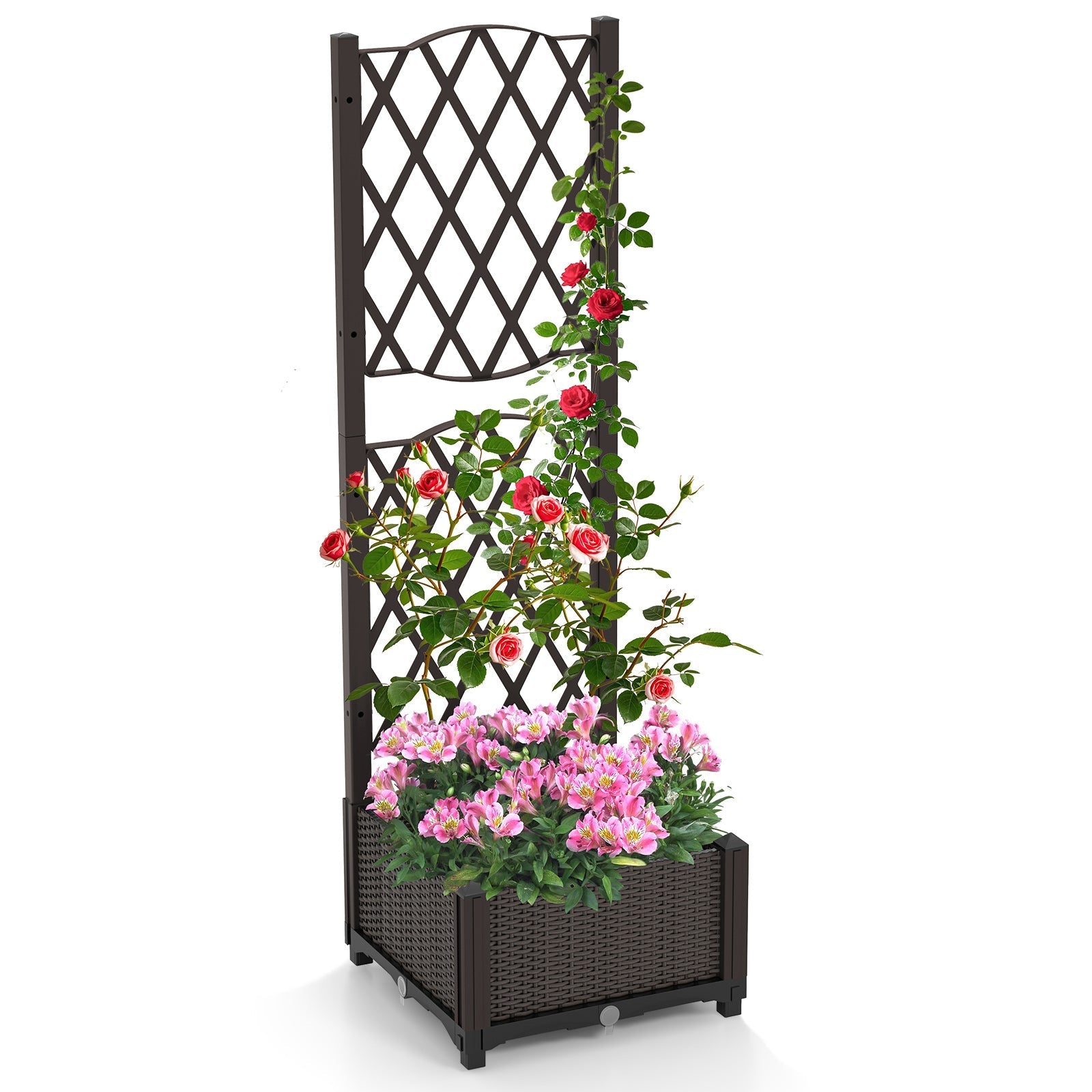 Raised Garden Bed with Trellis Planter Box for Climbing Plants -Brown - Cheeky Garden
