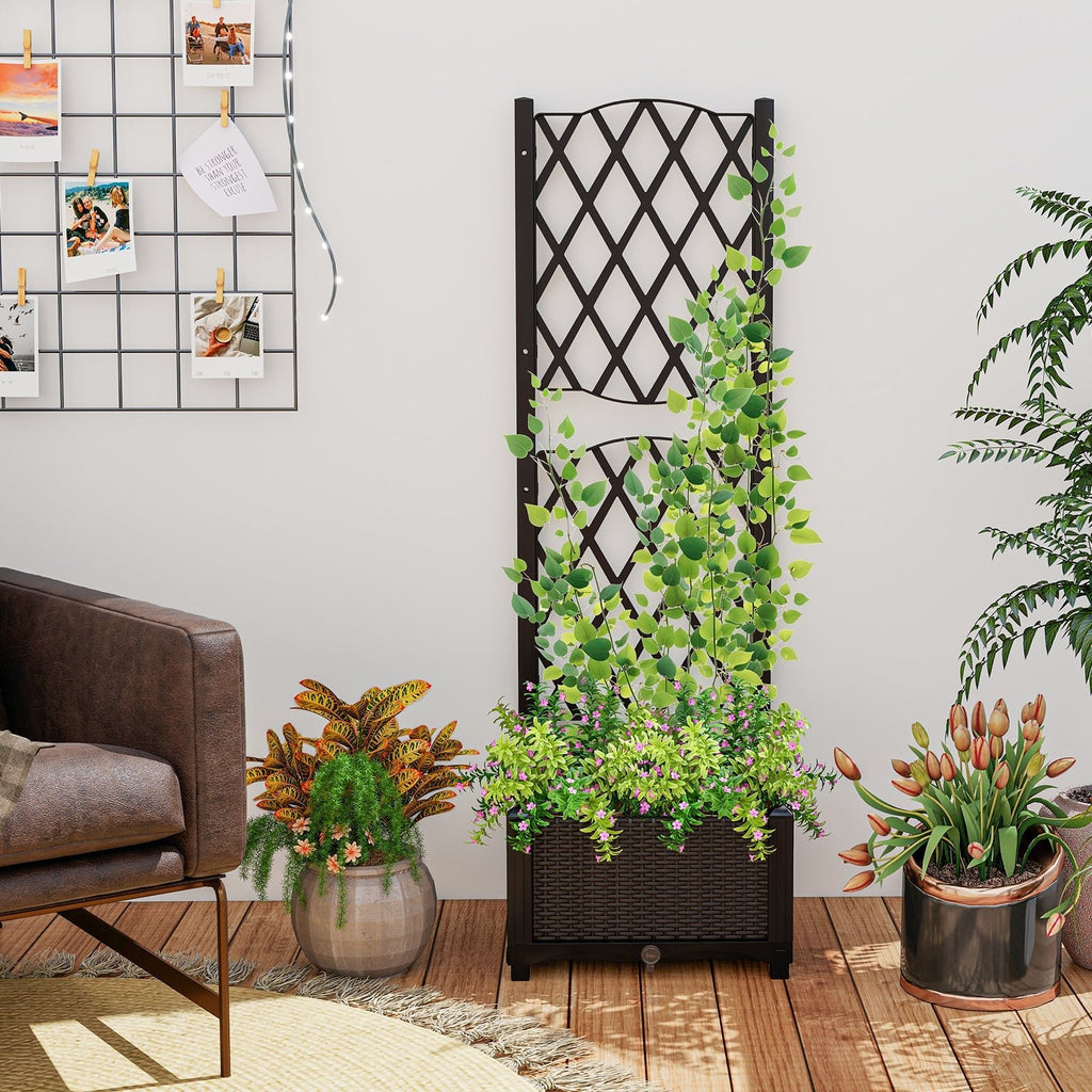 Raised Garden Bed with Trellis Planter Box for Climbing Plants -Brown - Cheeky Garden