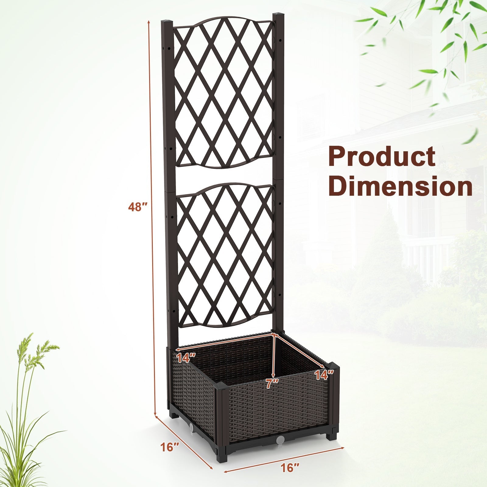 Raised Garden Bed with Trellis Planter Box for Climbing Plants -Brown - Cheeky Garden