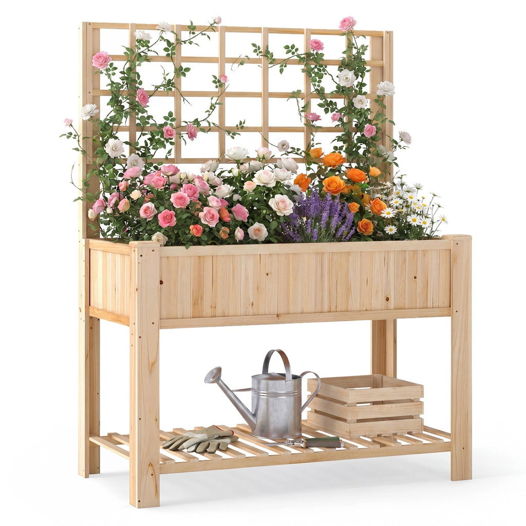 Raised Garden Bed with Trellis Wooden Elevated Planter Box with Legs - Cheeky Garden