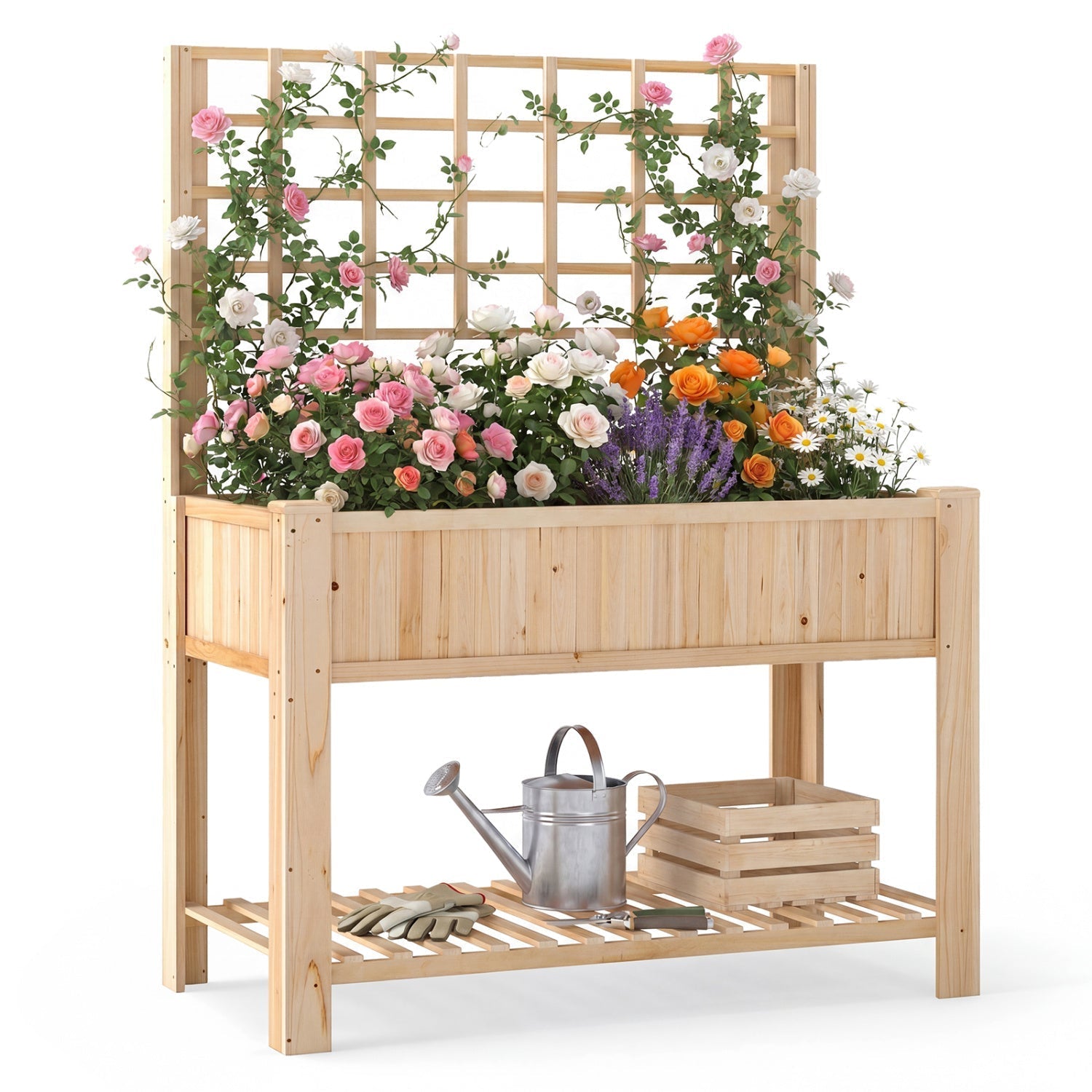 Raised Garden Bed with Trellis Wooden Elevated Planter Box with Legs - Cheeky Garden