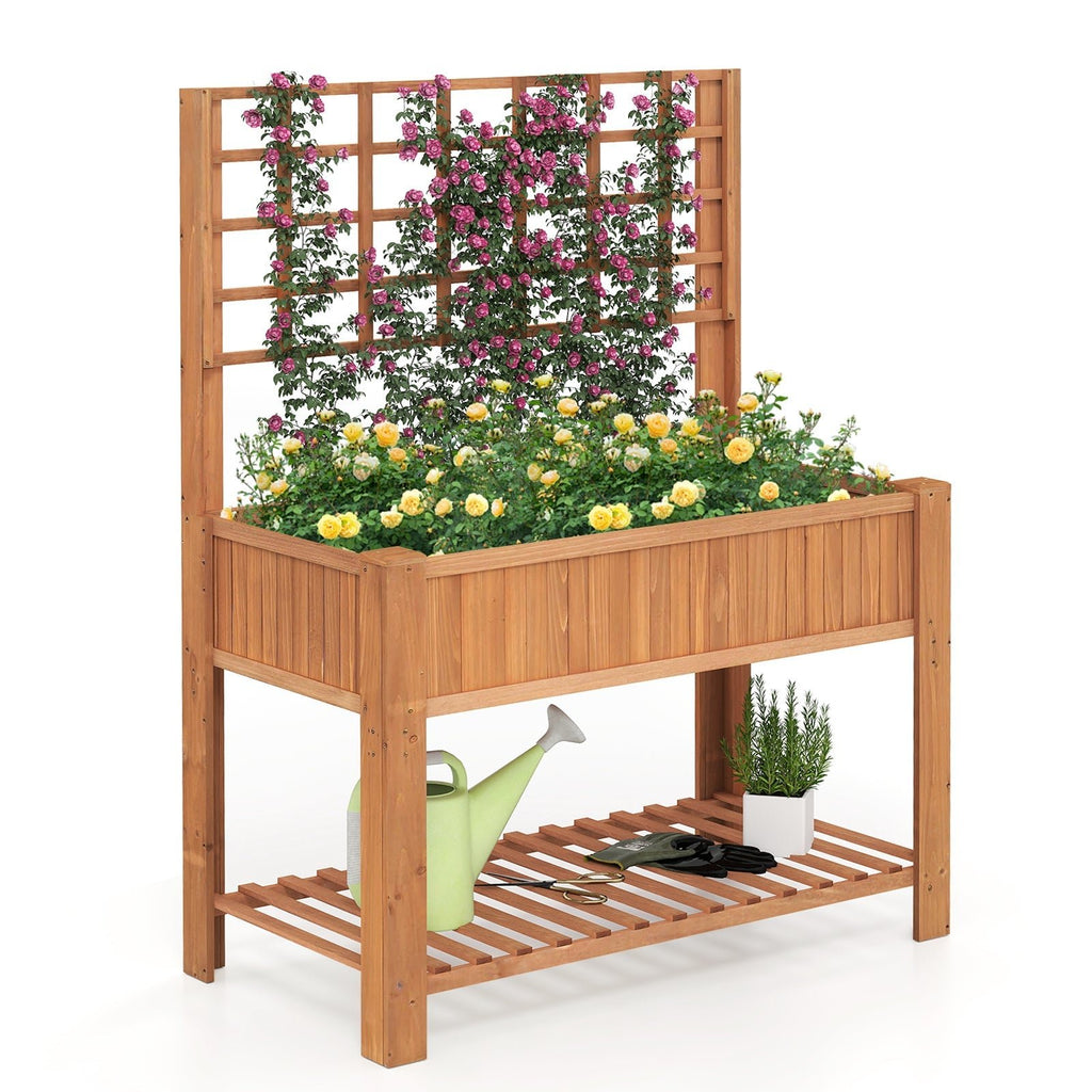 Raised Garden Bed with Trellis Wooden Elevated Planter Box with Legs - Cheeky Garden