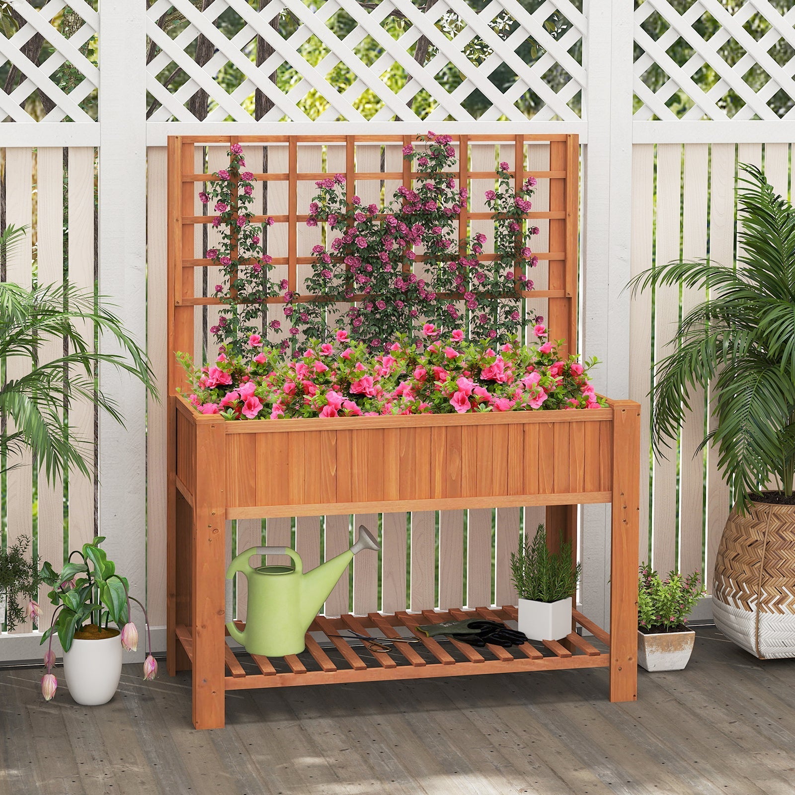 Raised Garden Bed with Trellis Wooden Elevated Planter Box with Legs - Cheeky Garden