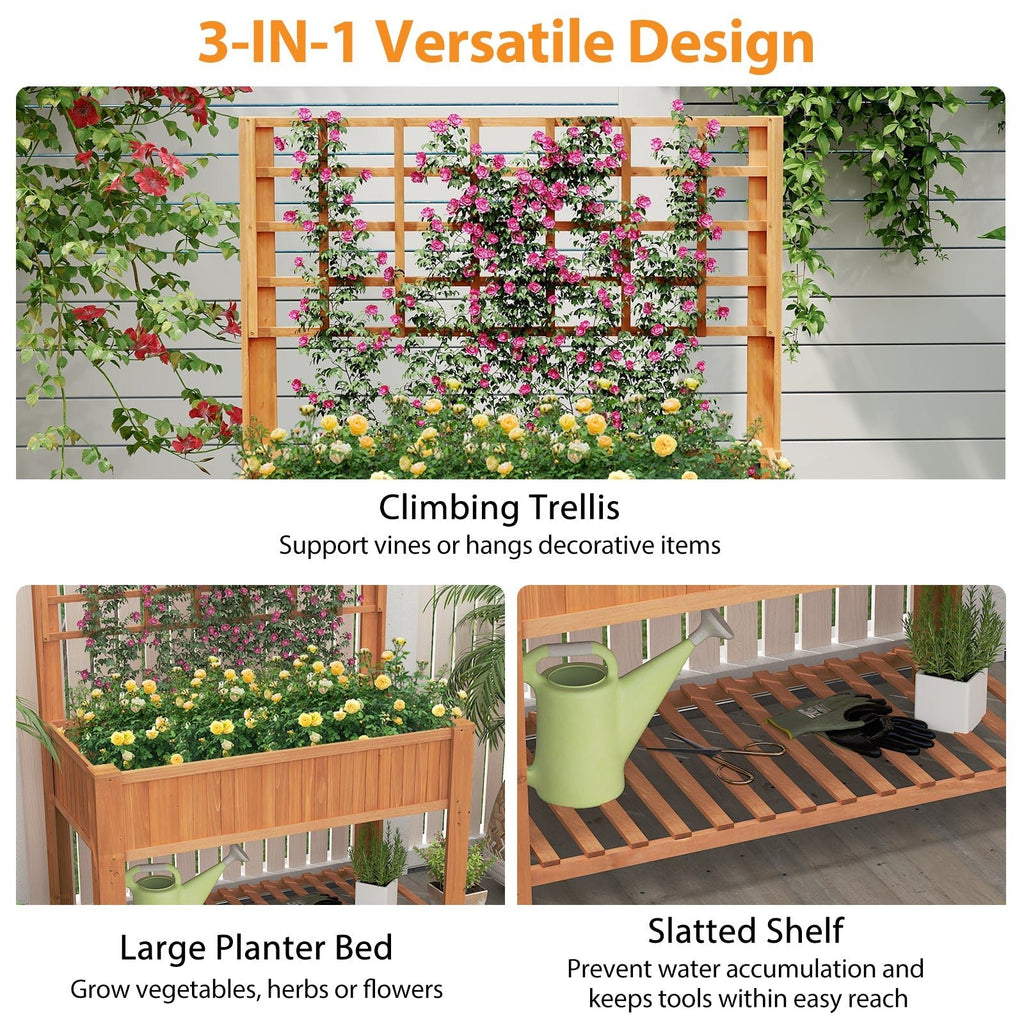 Raised Garden Bed with Trellis Wooden Elevated Planter Box with Legs - Cheeky Garden