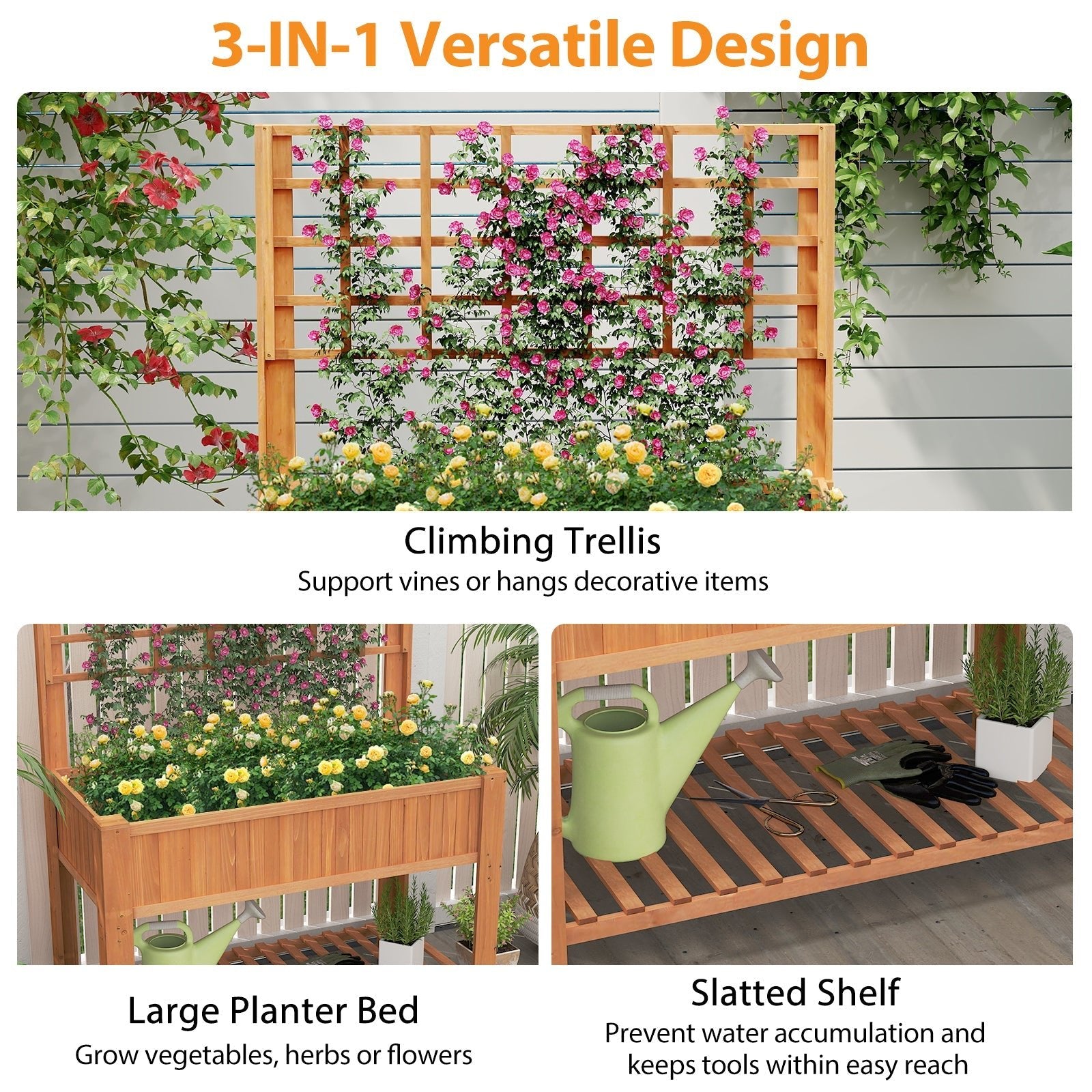 Raised Garden Bed with Trellis Wooden Elevated Planter Box with Legs - Cheeky Garden